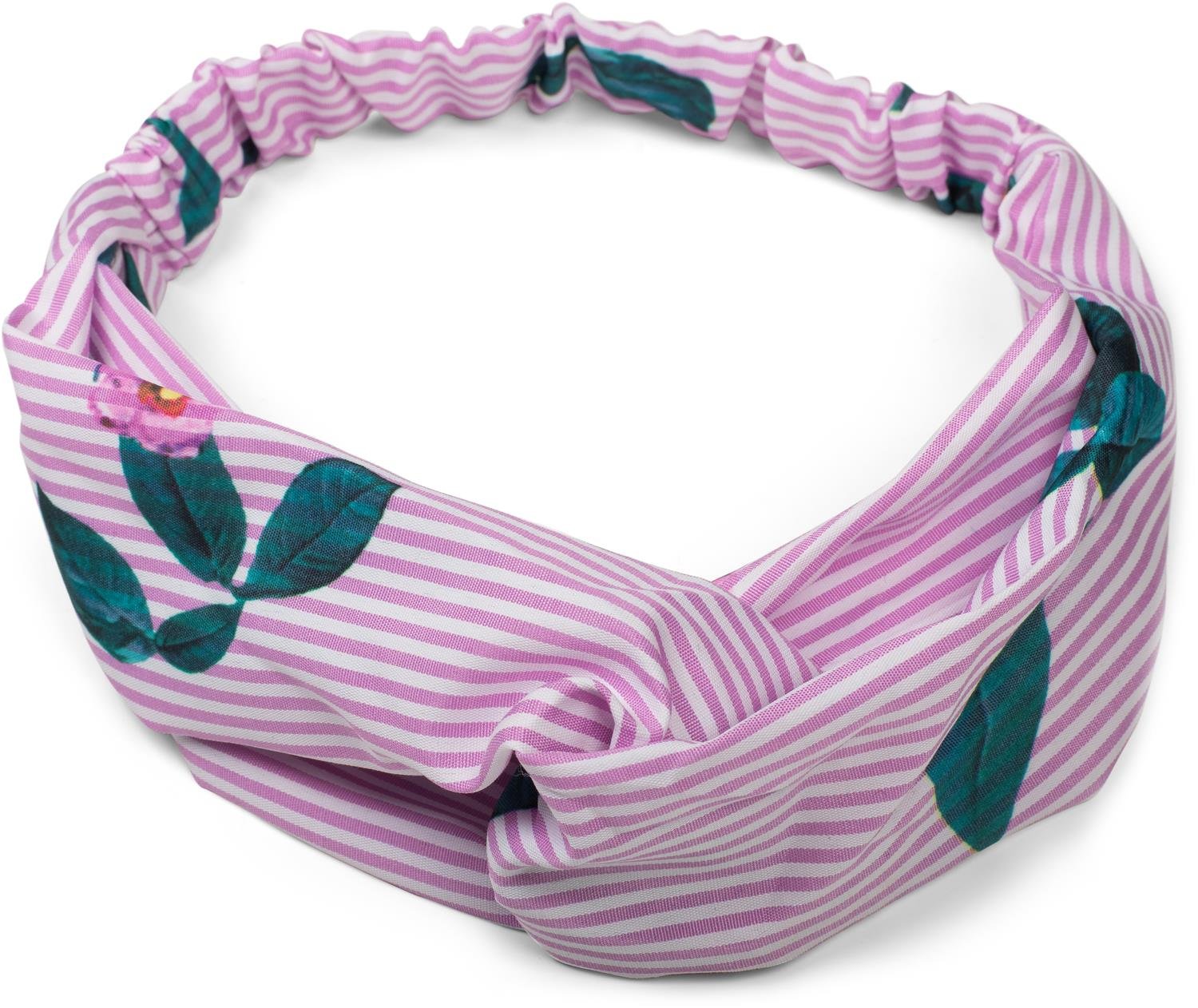 styleBREAKER Haarband Stirnband gestreift mit Twist-Knoten, Blumenmuster Rosa-Weiß