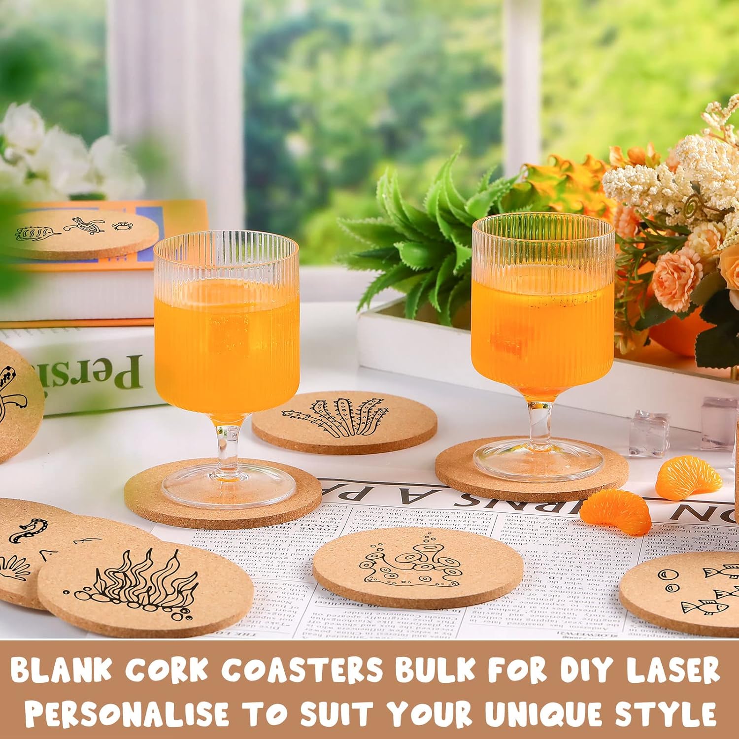 200 Pcs Cork Coaster for Drink 4 Inch Absorbent Blank Wooden Thick Coaster Set for Wine Glass Cup Mug DIY Crafts Office Home Cottage (Round) - Image 5
