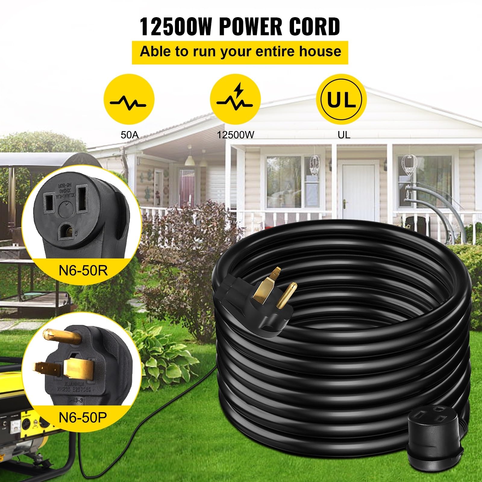 Generator-Sockel-Verlängerungskabel, Netzkabel, 15 m, 250 V, 50 A, robust, 10/3 Schweißgerät, MIG, Wig, Plasma, STW-Jacke, wasserdicht