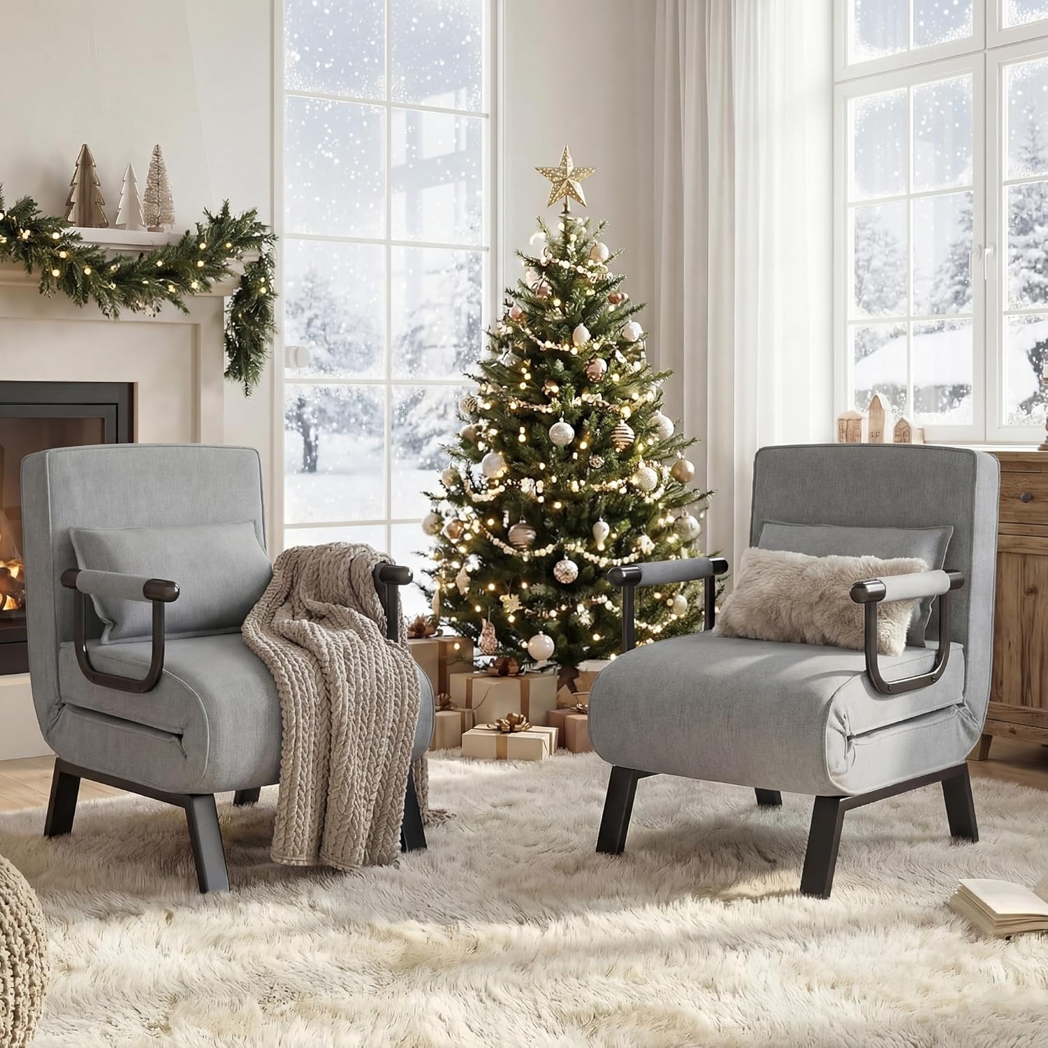 TYBOATLE Sleeper Chair Bed, Comfy Convertible Sleeper Futon Chairs for Adults, 5 in 1 Folding Bed Chair with Adjustable Backrest & Side Pockets & Pillow, Cozy Small Sofa for Small Spaces (Grey)