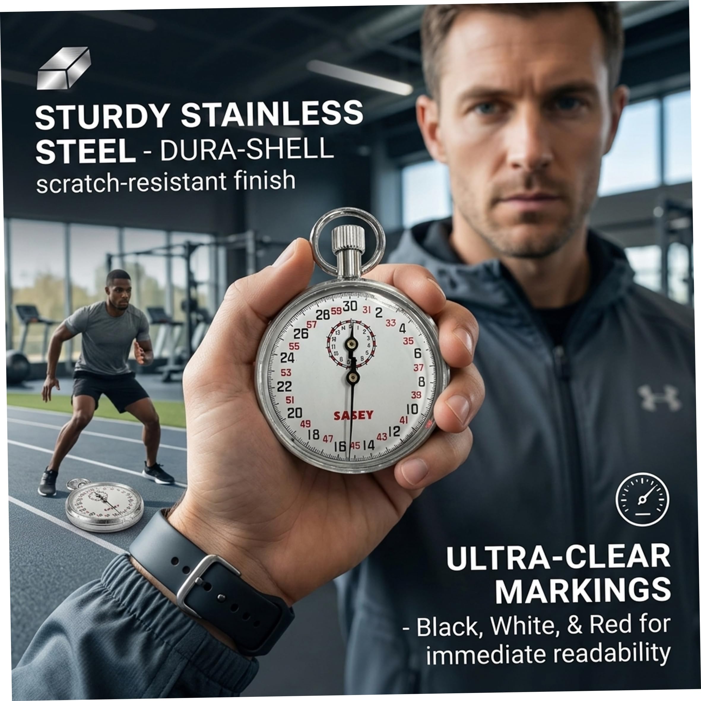 Cronometro meccanico, cronometro analogico - Timer di precisione in acciaio inossidabile con avvio, pausa e azzeramento a un clic per competizioni sportive, test, 30 secondi