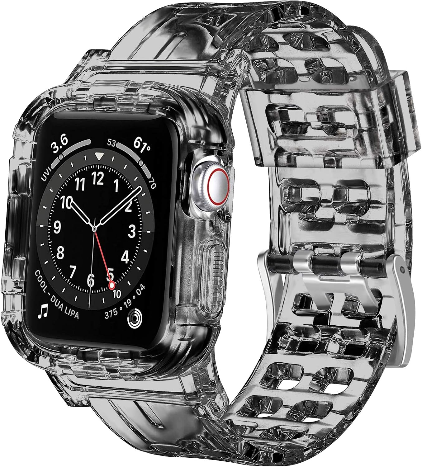 Vanjua Bands Compatible for Apple Watch Bands 38mm 40mm 42mm 44mm, Silicone Band with Case All-around Protective Shockproof Band for iWatch SE Series 6 5 4 3 2 (42mm/44mm, Clear Black)