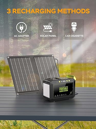 Miniatura 7 de MARBERO Generador solar para camping, estación de energía portátil de 88 Wh, generador de pico de 120 W con panel solar incluido 21 W, CA, CC, USB