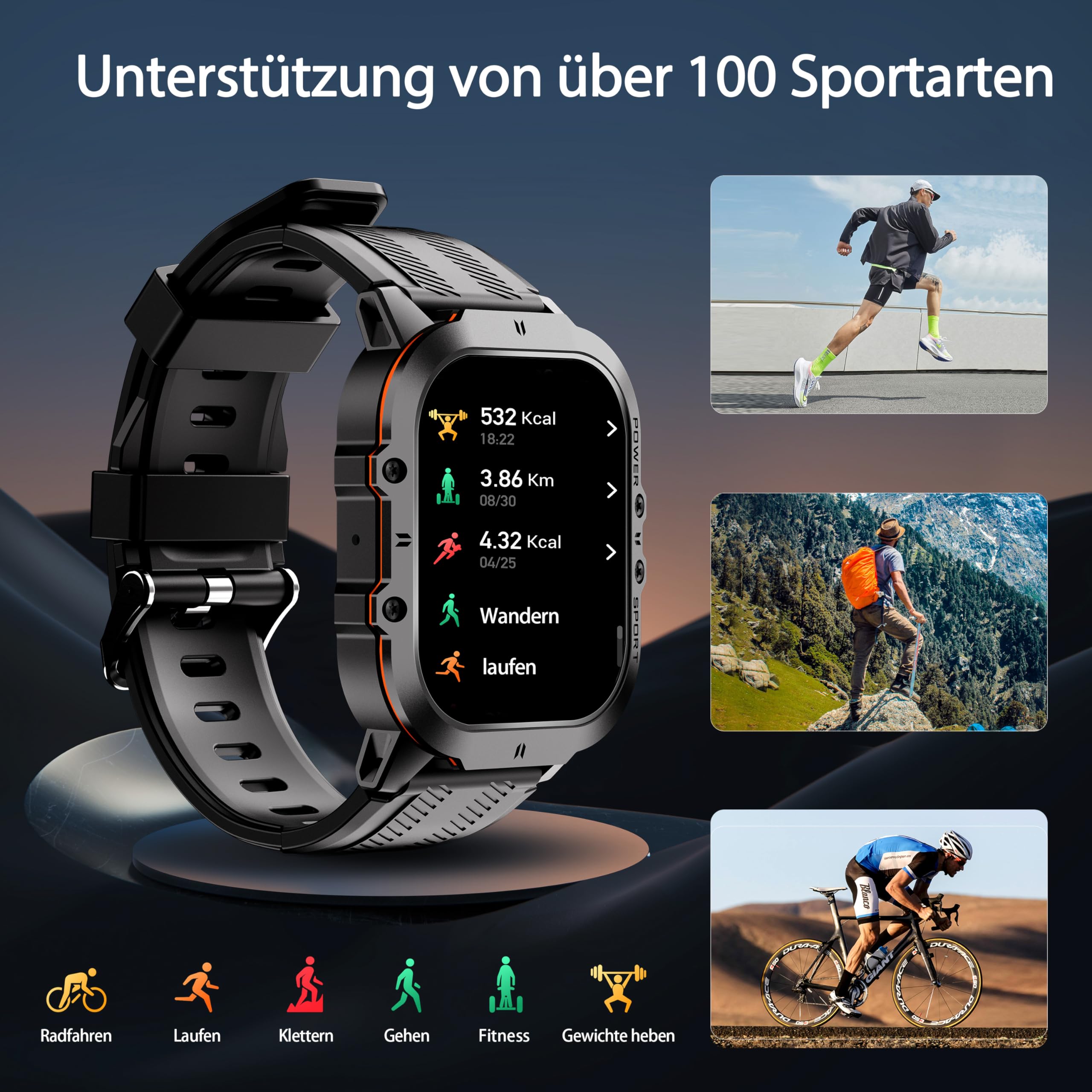 OUKITEL BT20 Smartwatch Uomo,1,96'' AMOLED Schermo Orologio Intelligente,Bluetooth Chiamata Assistente Vocale,Impermeabile 5ATM con Cardiofrequenzimetro,Contapassi Sonno per Android iOS