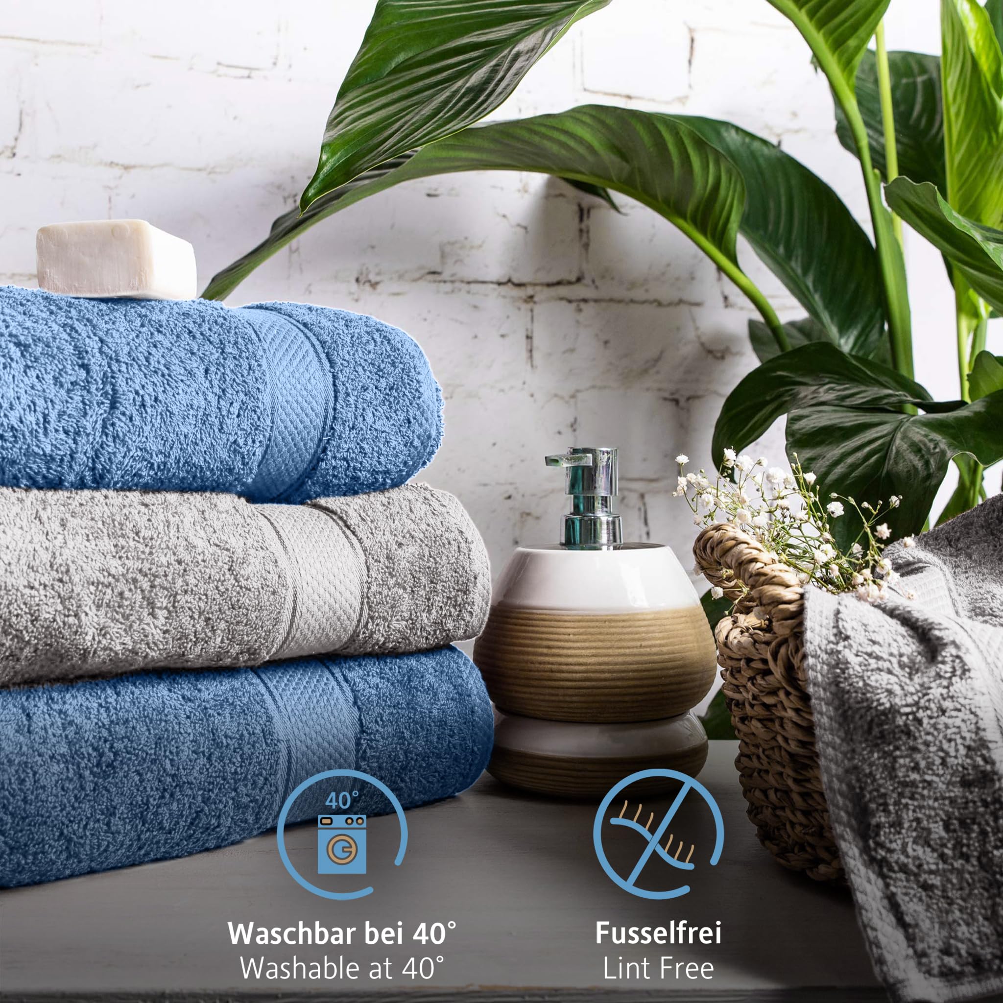 Komfortec Set di 8 asciugamani da 50 x 100 cm, in 100% cotone, 470 g/m², spugna, morbido, argento/azzurro