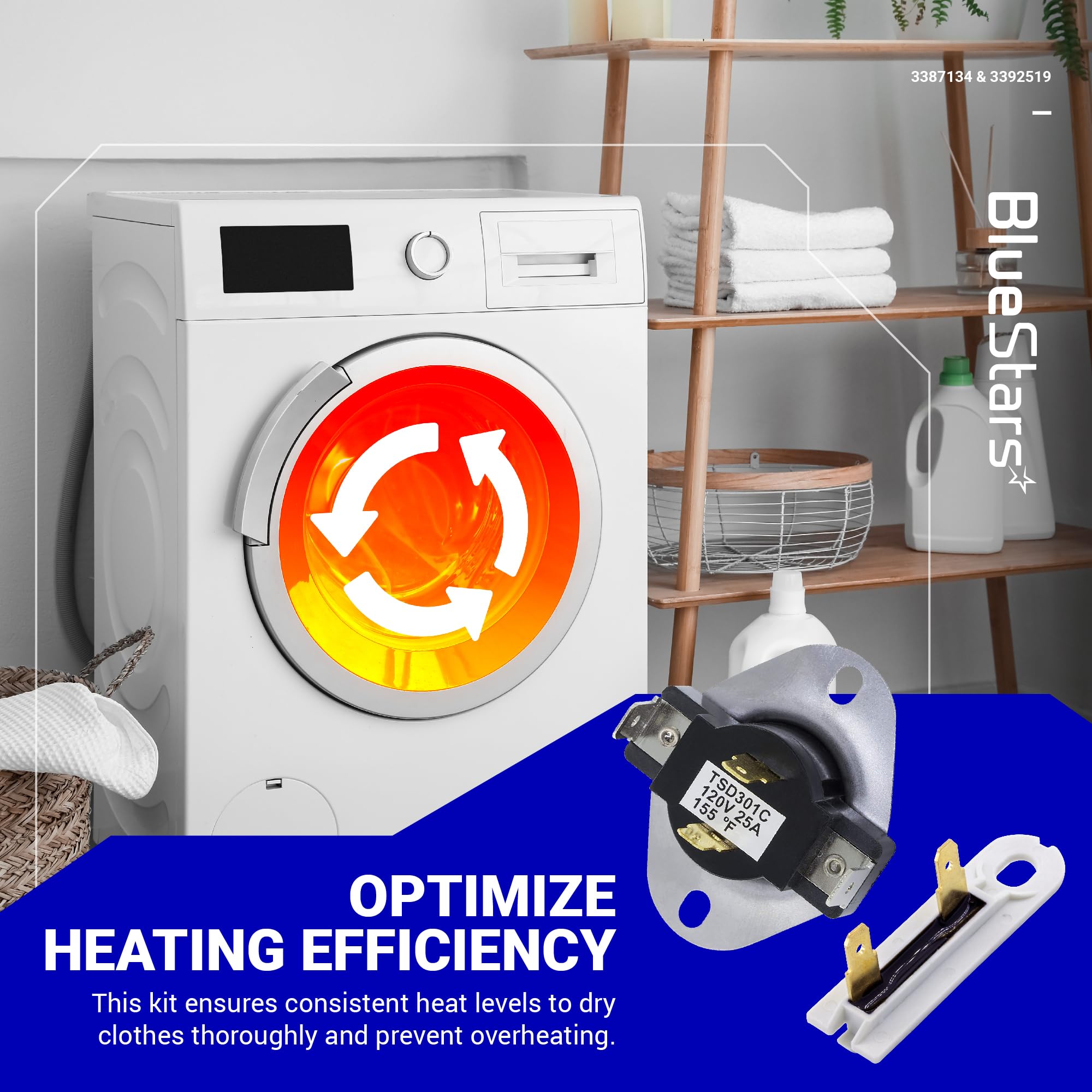 Termostato Funzionamento Asciugatrice Termostato Per Asciugatrice Whirlpool/Kenmore 3387134 - Confezione Da 6 Pezzi, Sostituzione Diretta 44440039 A