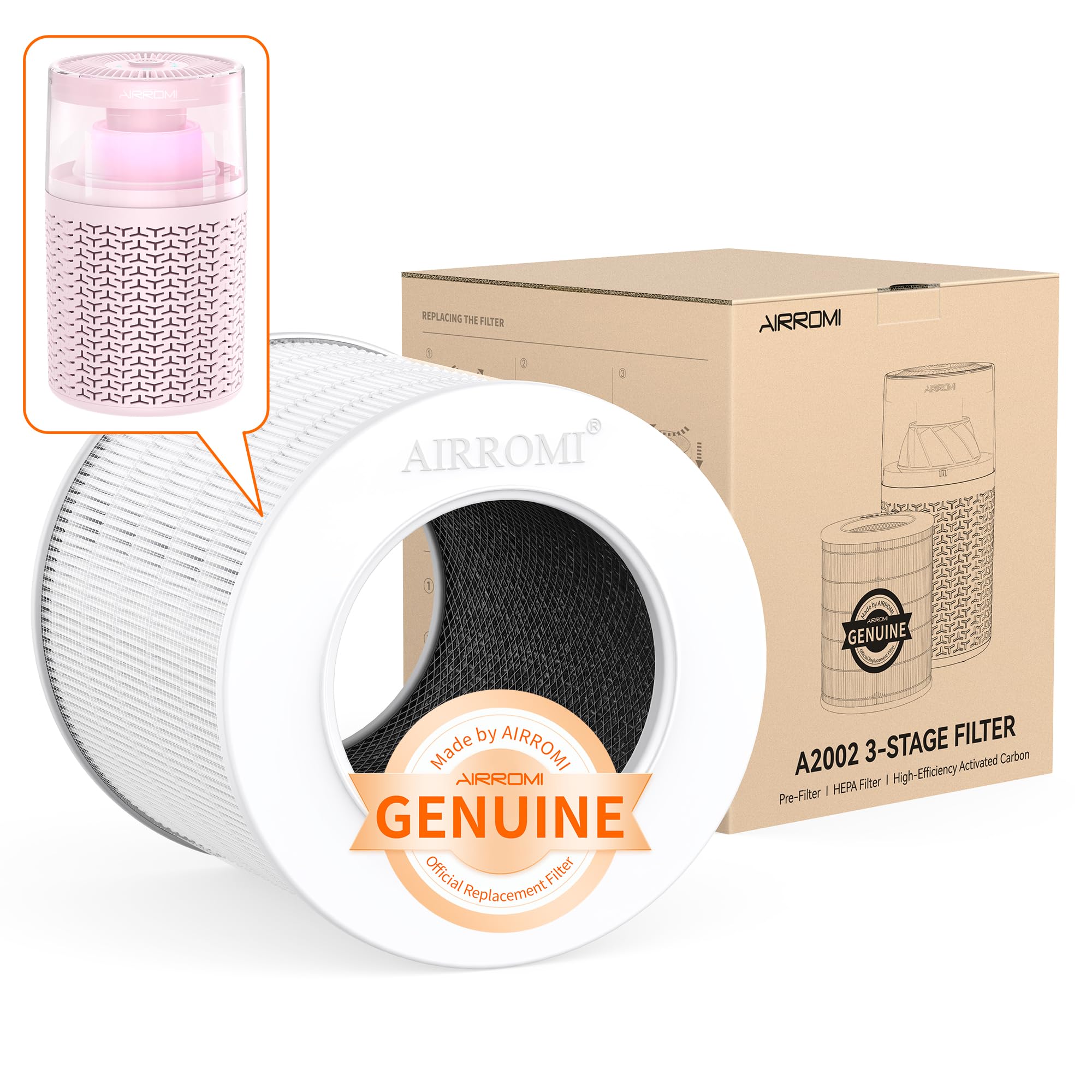 AIRROMI A2002 HEPA Air Purifier Replacement Filter 3-In-1 Original Filter Remove 99 97 of 0 3 Micron Particle