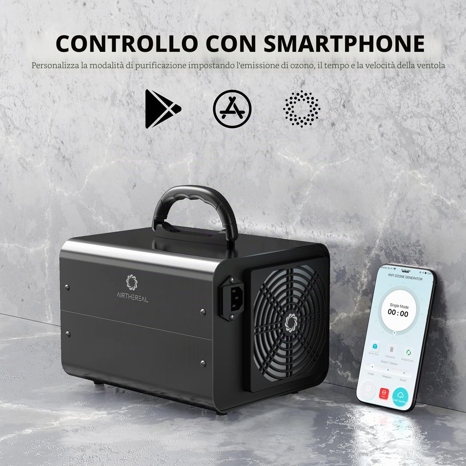 Airthereal MA10K-PRO SMART Generatore di Ozono WiFi – Purificatore d’Aria, Deodorante e Sterilizzatore – Potenza Ozonizzatore e Timer Regolabili per Stanze di Qualsiasi Dimensione – Nero