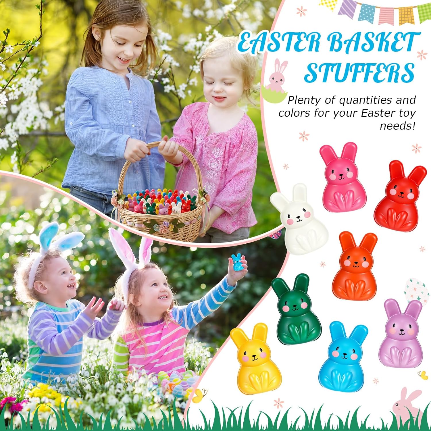 Shappy Easter Basket Stuffers 24 Pcs Bunny Stress Balls for Adults, Rabbit Stress Toys Relief Fidget Balls Easter Basket Stuffers Gifts Party Favor