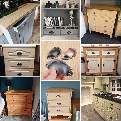 Miniatura 6 de Yetaha 10 tiradores antiguos para cajones de tazas, manijas con forma de concha vintage, pomos modernos aceitados para gabinete, armario, cocina,