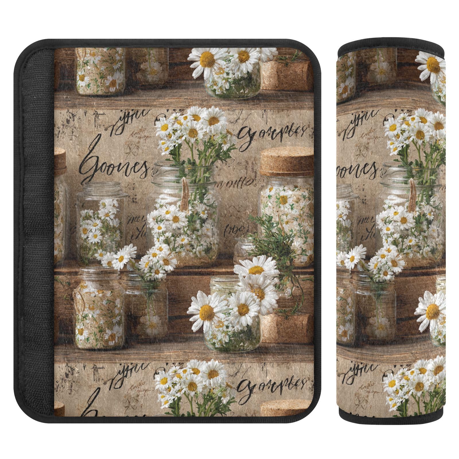 2 Pack Seatbelt Covers Seat Belt Cover Pad for Adults Boys Girls Car Seat Strap Covers Pads Cushion Universal Shoulder Strap Pad Protector for Backpack Camera Bag 6.5 Inch Vintage Daisy Glass Jars