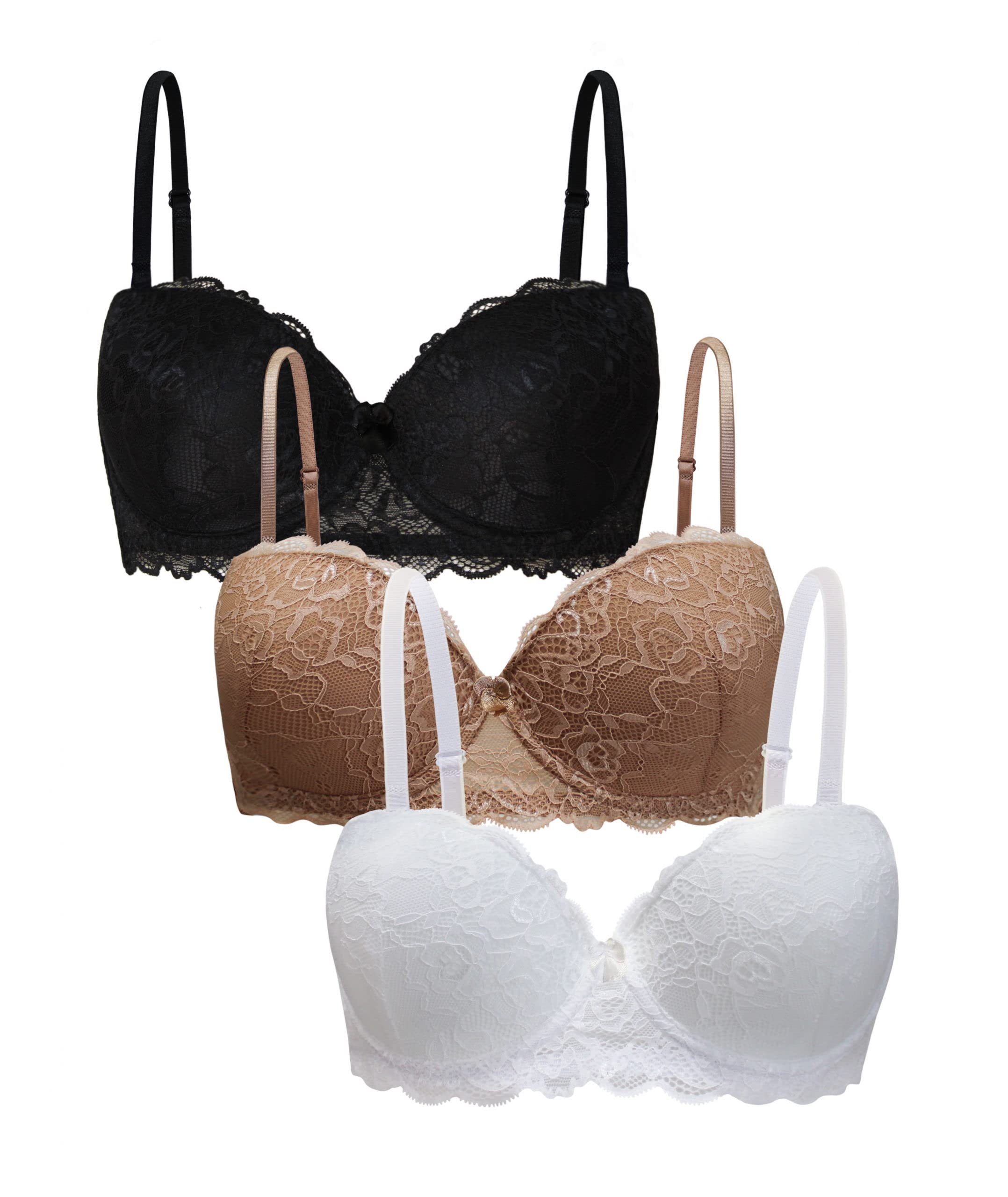 Confezione 3 Reggiseni Donna in Pizzo – Scegli Il Tuo Reggiseno Push Up Imbottito, Balconcino o con Ferretto