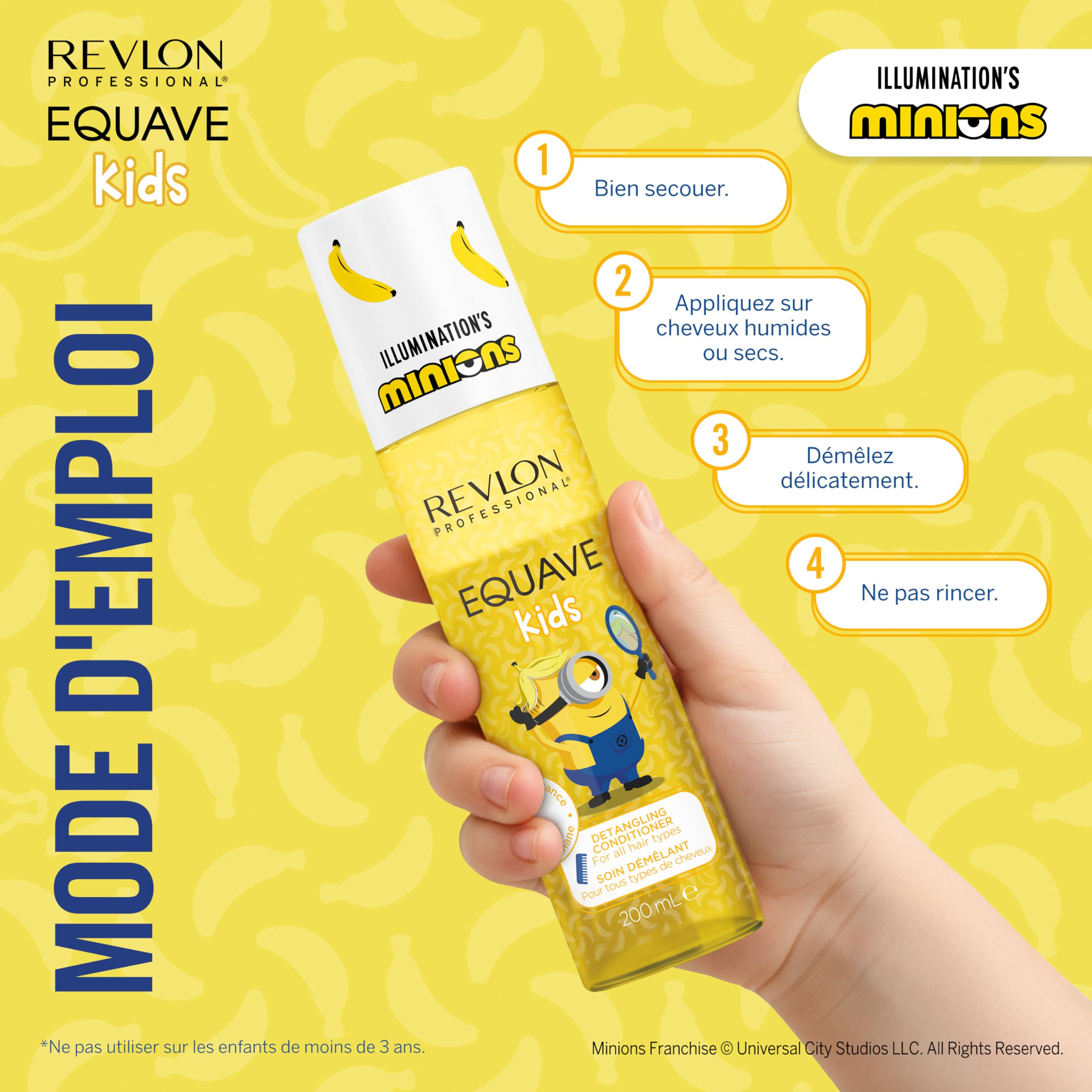 REVLON PROFESSIONAL Equave Kids MINIONS Spray démêlant 200 ml | Sans rinçage, pour tous types de cheveux | Végane | Protection thermique jusqu'à 220 °C | Soin sans rinçage et démêlant pour enfants - 5
