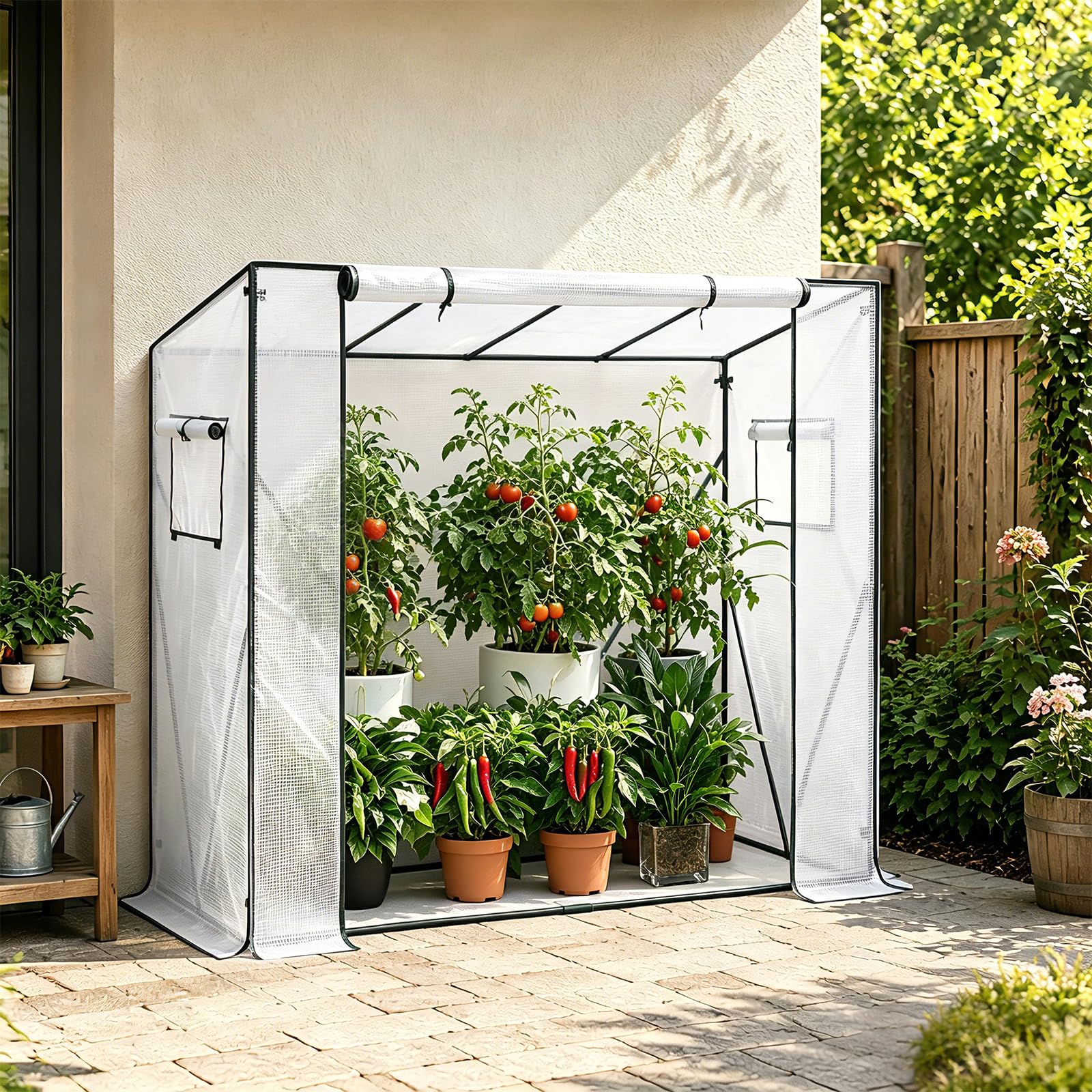 WOLTU Serre à Tomates PE, Translucide, Blanc, 200x77x146/169cm | Serre de Jardin; Imperméable; Polyvalente; Tous Temps; Jardin/Terrasse; Pour Plantes