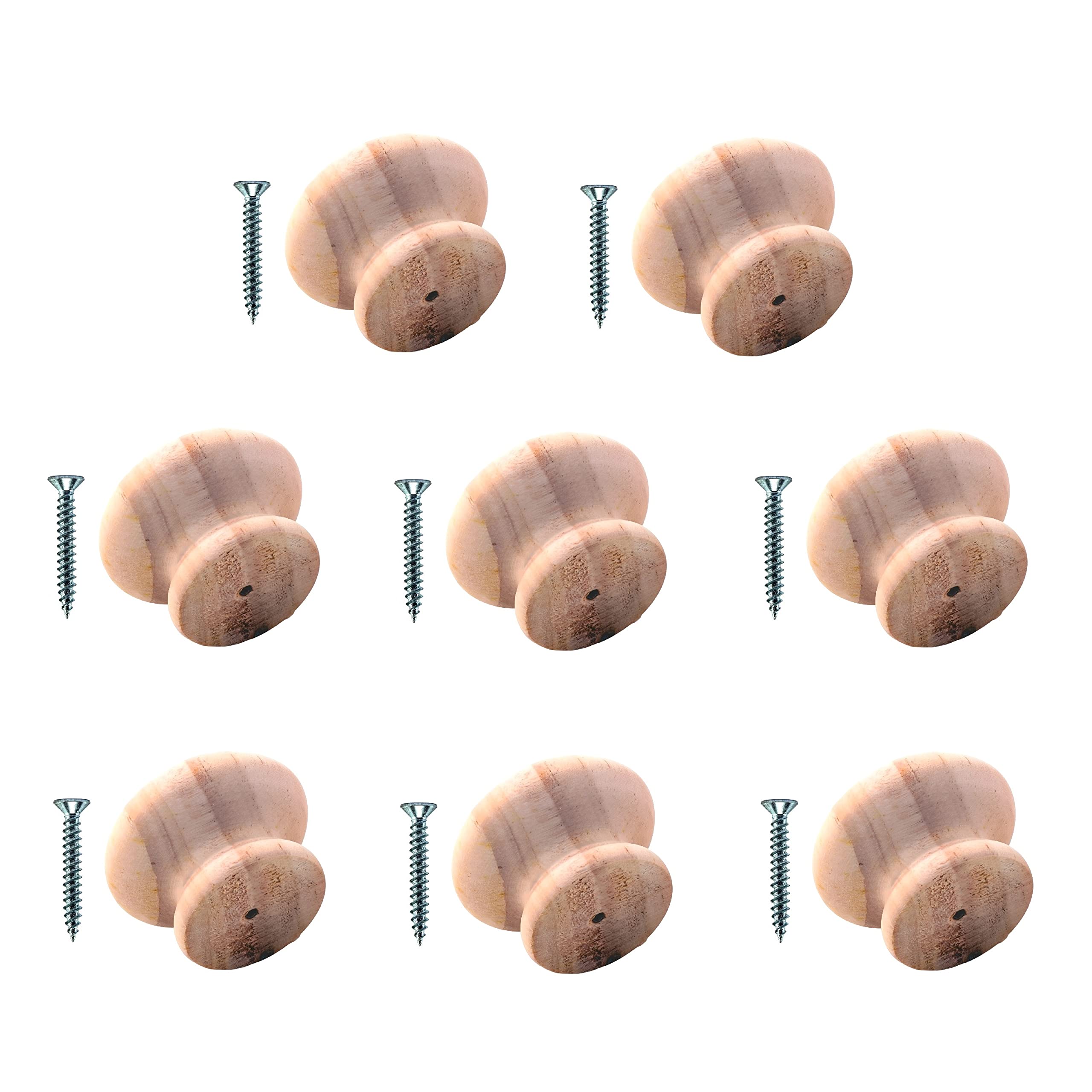 Terf Beige Terf® Traditional Unlacquered Pine Wooden Cupboard Cabinet Door Knob 30Mm Drilled Wood Knob With Fixing For Chest Drawer Cupboard Kitchen Wardrobe Door Pull Handle Knobs - Pack Of 8
