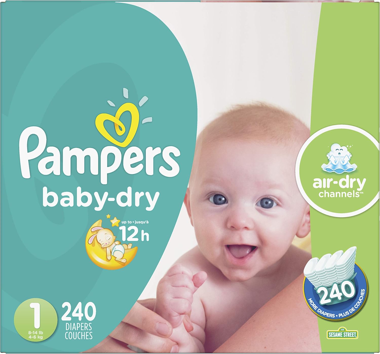 Pampers Size 1 - Baby Dry Disposable Baby Diapers, 210 Count, Super