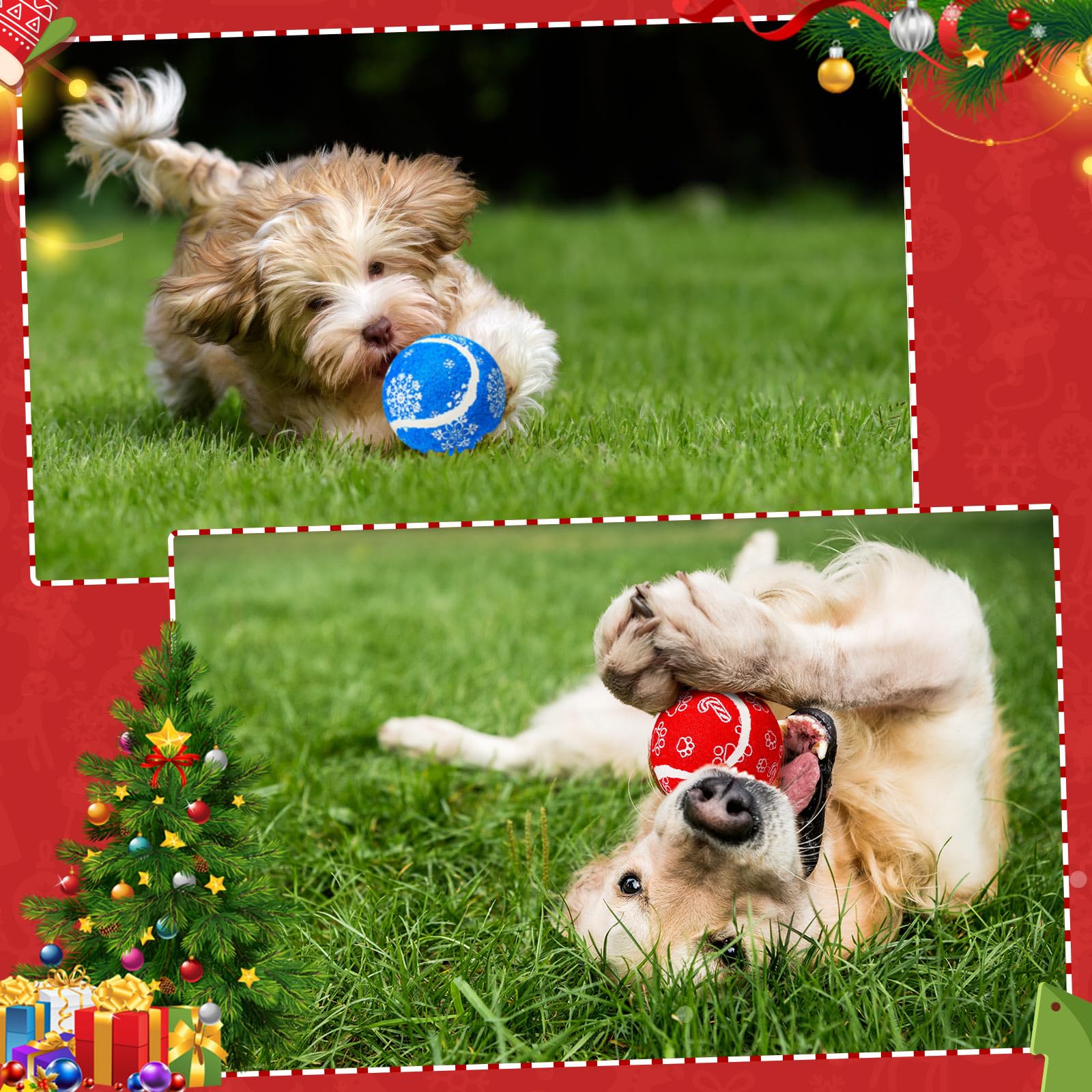 Libima 36 Stück Weihnachts-Tennisbälle für Hunde, 6,3 cm, Spielzeugball für kleine, mittelgroße und große Hunde, langlebiges Kauspielzeug für aggressive Hunde, Training, Fangen, 3 Stile
