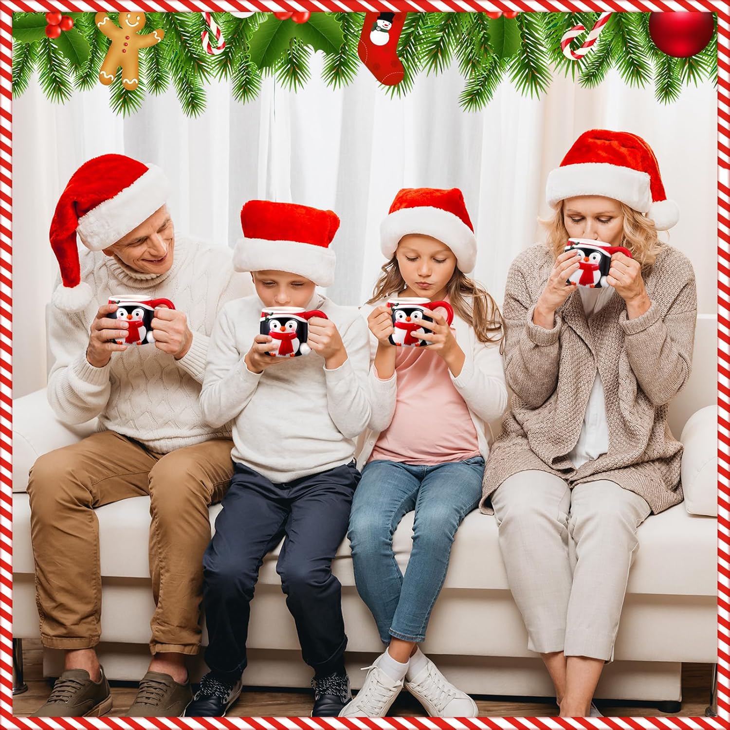 6 Pcs Christmas Mugs Set Ceramic Penguin Christmas Mug 11 oz Red White and Black Penguin Coffee Cup for Xmas Winter Holiday Gifts Party Favor Supplies