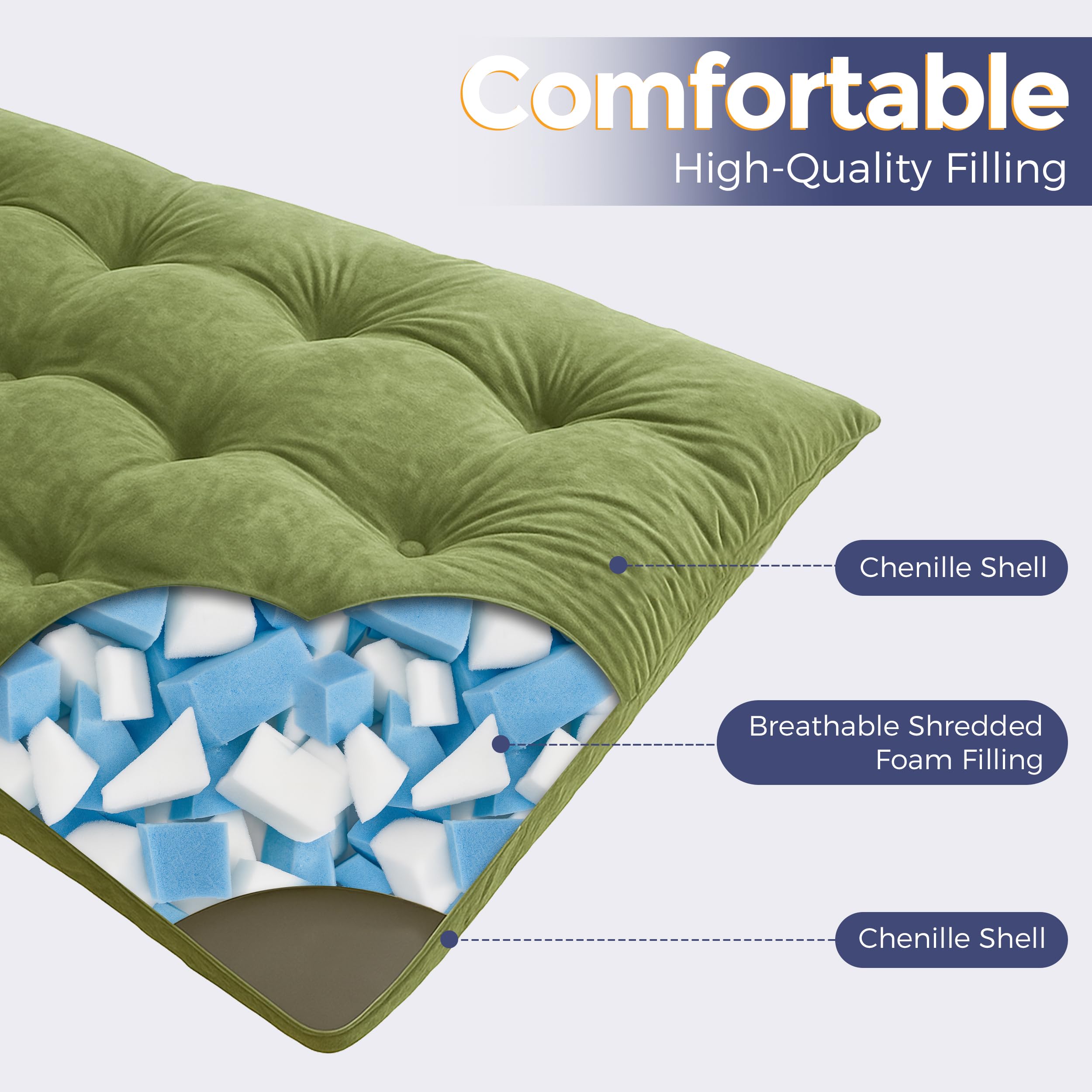 MAXYOYO Materasso Futon Tessuto-Chenille, 15cm Spessore, Rollisci Divano-Letto Pieghevole Riempito Spugna-Schiacciata, Craft-Bottoni, Pratico Tappetino-Pavimento Pieghevole (Escluso Struttura-Letto)