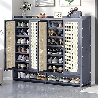8-Tier Bamboo Shoe Cabinet with Doors, 36-40 Pairs Freestanding Shoe Rack for Closet, Shoe Storage Cabinet for Entryway, Shoes Rack Organizer for Hallway, Bedroom, Living Room