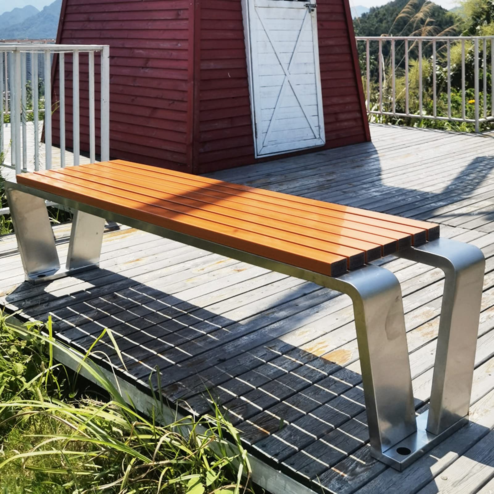 Panchina da Esterno, Panchina da Giardino da Esterno, Panchine da Esterno, Panca da Parco in Metallo Panchine da Esterno in Ghisa for Patio, Parco, Portico,Teak,100x40x45cm