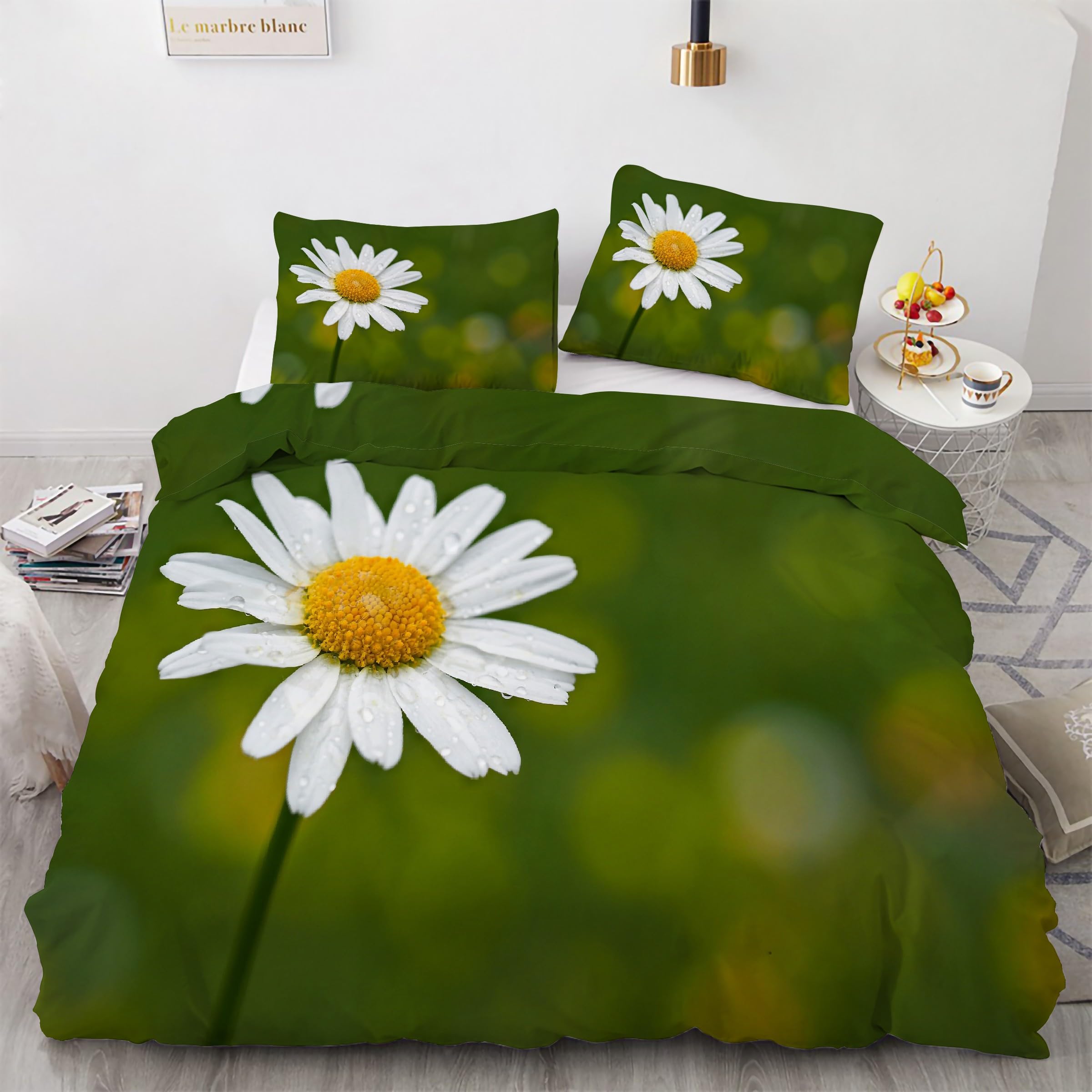 Ensemble de literie 3 pièces 90x190 housse de couette fleurs et guêpe avec 2 taies zip