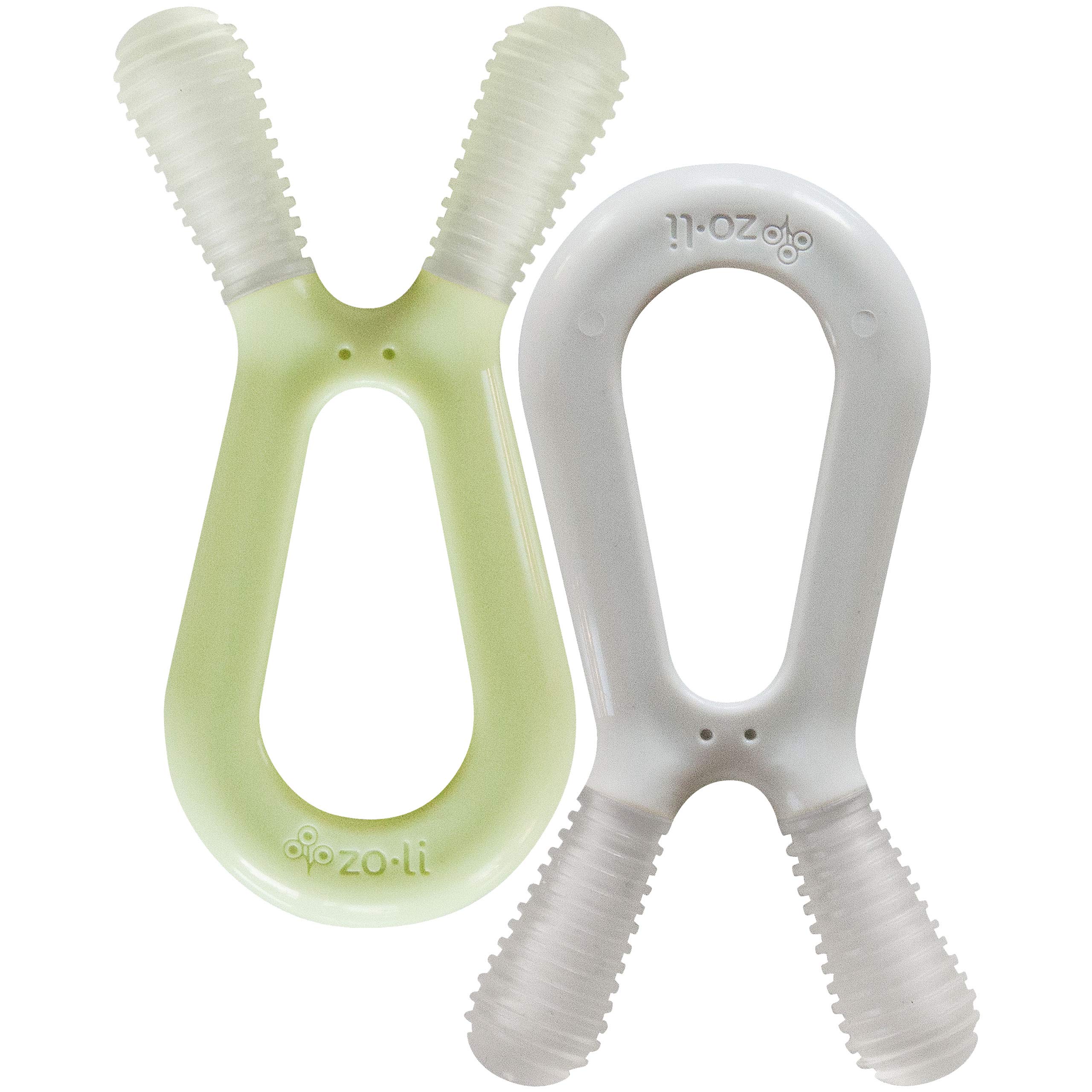 Baby Molar Teether | ZoLi Bunny Baby Teething Toy, Gum Massaging Molar Gums Relief, Easy to Hold and chew, BPA, Phthalate, and Toxin Free teether, sage Green + ash Grey (Pack of 2)
