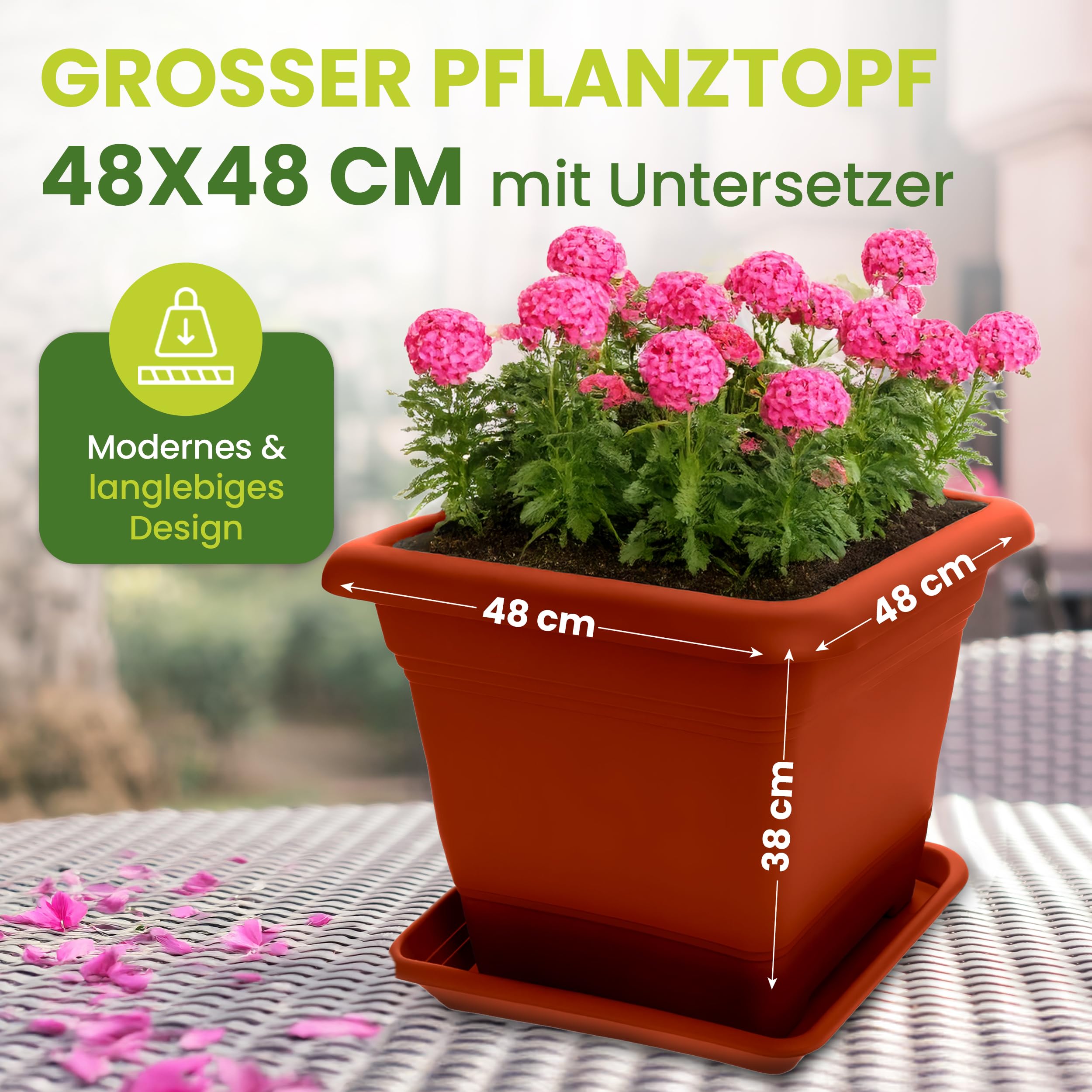 Mila Set Di 2 Vasi Da Fiori XXL Con Sottovaso – 48 Cm Di Diametro – In Plastica Resistente Al Gelo – Made In Germany – Colore Terracotta