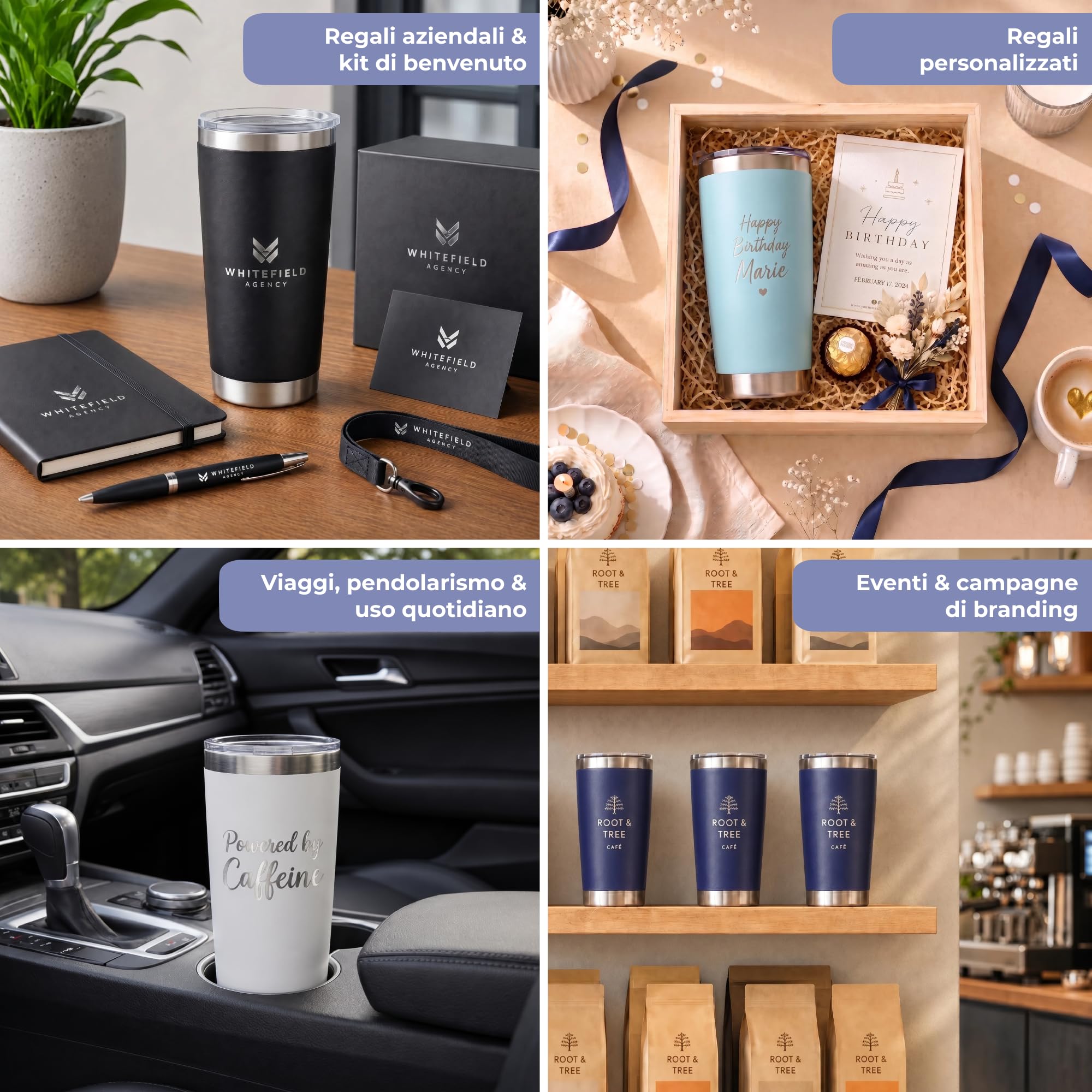 Cimpress Tazza termica personalizzata, 562 ml, doppia parete, Blu ghiaccio | Personalizzabile con foto, logo o testo, senza BPA, bicchiere termico da viaggio per ufficio, aziende ed eventi