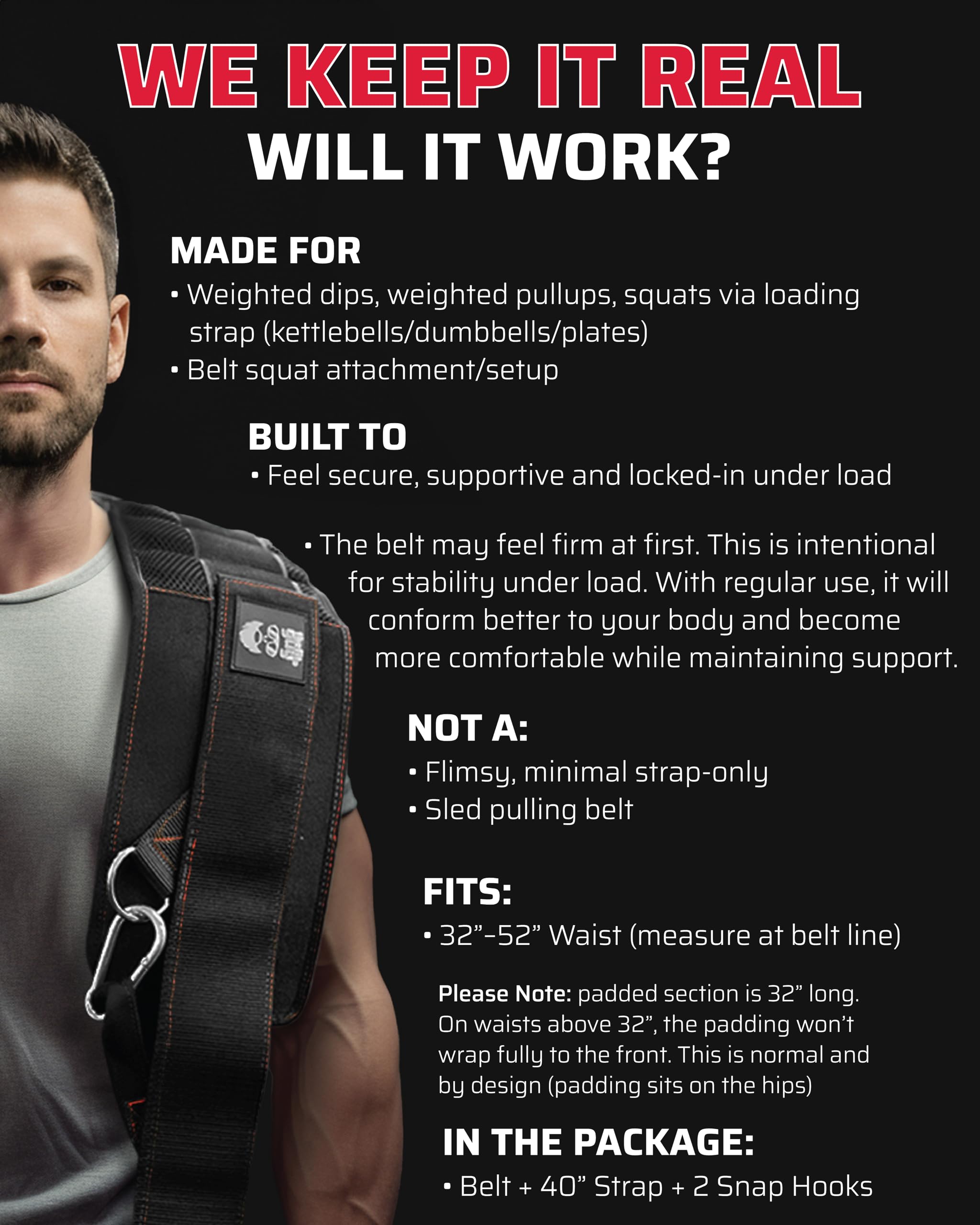 THEFITGUY Ultimate Dip Belt | Chiusura sicura - Non scivola verso il basso | Supporto strutturato per la schiena | Anelli a 45 angoli - Posizione di immersione confortevole | Cinghia da 101,6 cm e 2