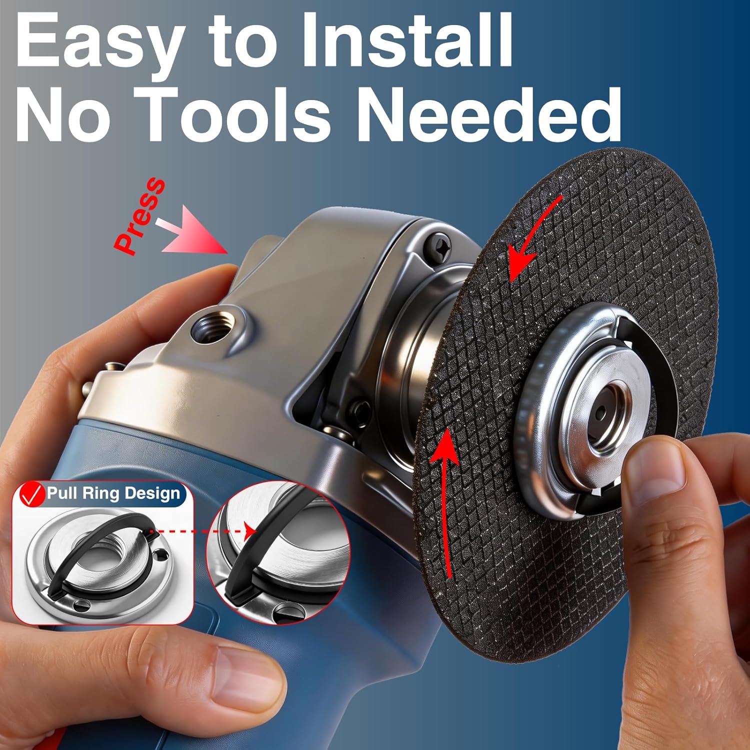 2-Pack 5/8"-11 Angle Grinder Flange Nuts, Tool-Free Quick Release Locking Kit, Silver D-Ring & Knurled Arbor Nut, Heavy Duty Self-Locking for 4-1/2" 5" 7" 9" Grinders (No Wrench Required)