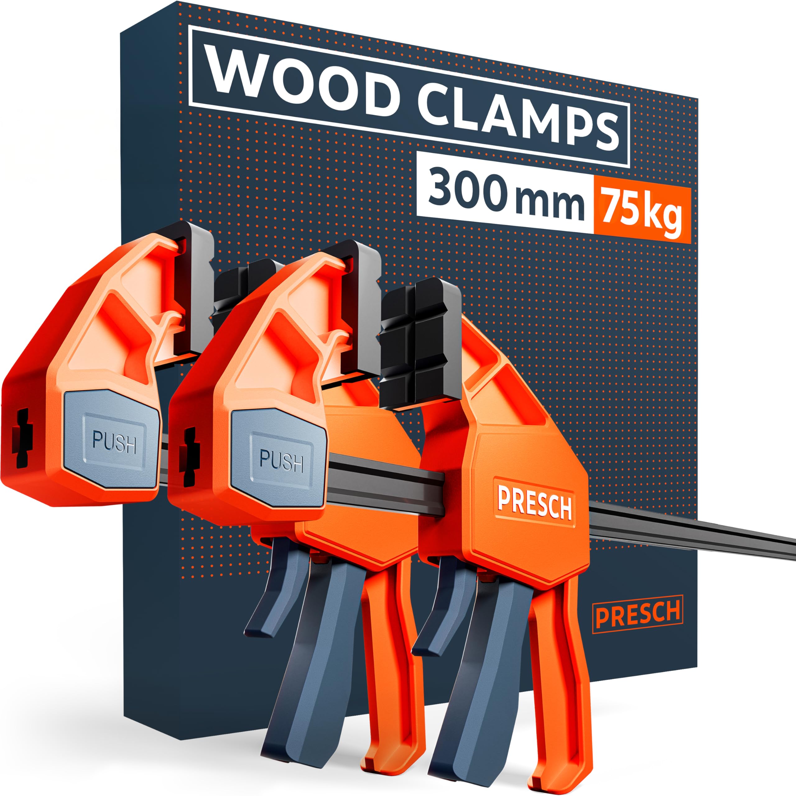 Presch Wood Clamps 300mm 2 pcs, Clamps for Woodwork with 75kg Clamping Force for immediate Fixing