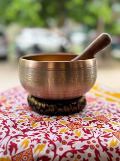 VYOGEETA Handmade Tibetan Singing Bowl Set | Brass Meditation Bowl for Yoga, Sound Healing, Stress Relief & Relaxation | B... Price In India