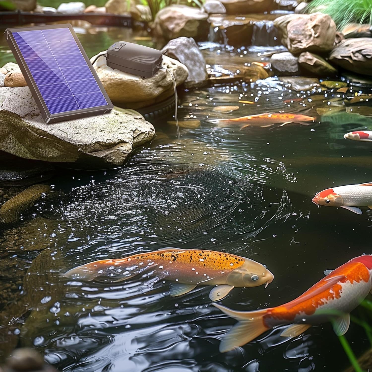 Biling Bomba de Oxígeno para Estanque Solar, 4W Bomba de Oxígeno con 2200mAh akk, Bomba de Oxígeno para Estanque, 3 Modos, 2 Piedras de Aire para Estanque de Jardín, Pesca, Hidropónica