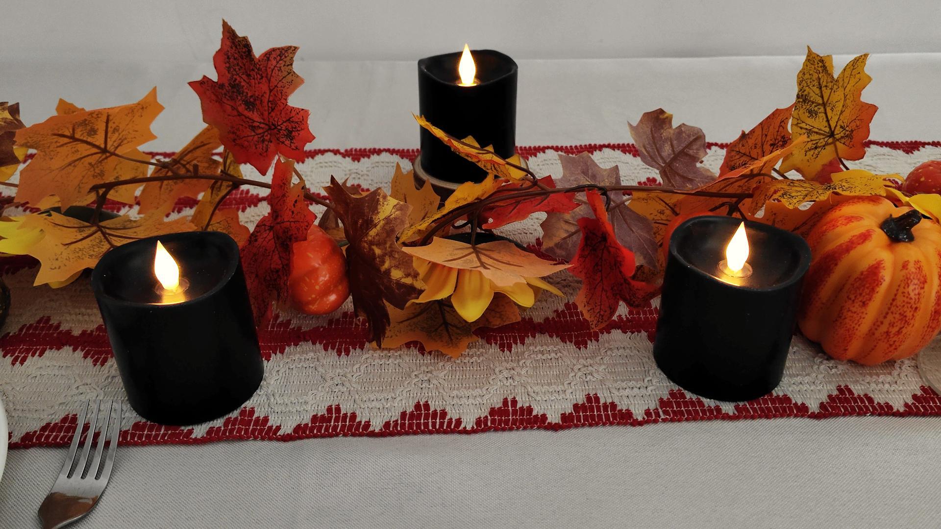 Image of 3x3 Flickering Flameless Candles Set of 2, Real Wax LED Candles,with Timer, 3 inch Flameless Candles with Remote,Battery Operated Candles, for Party /Wedding,Black