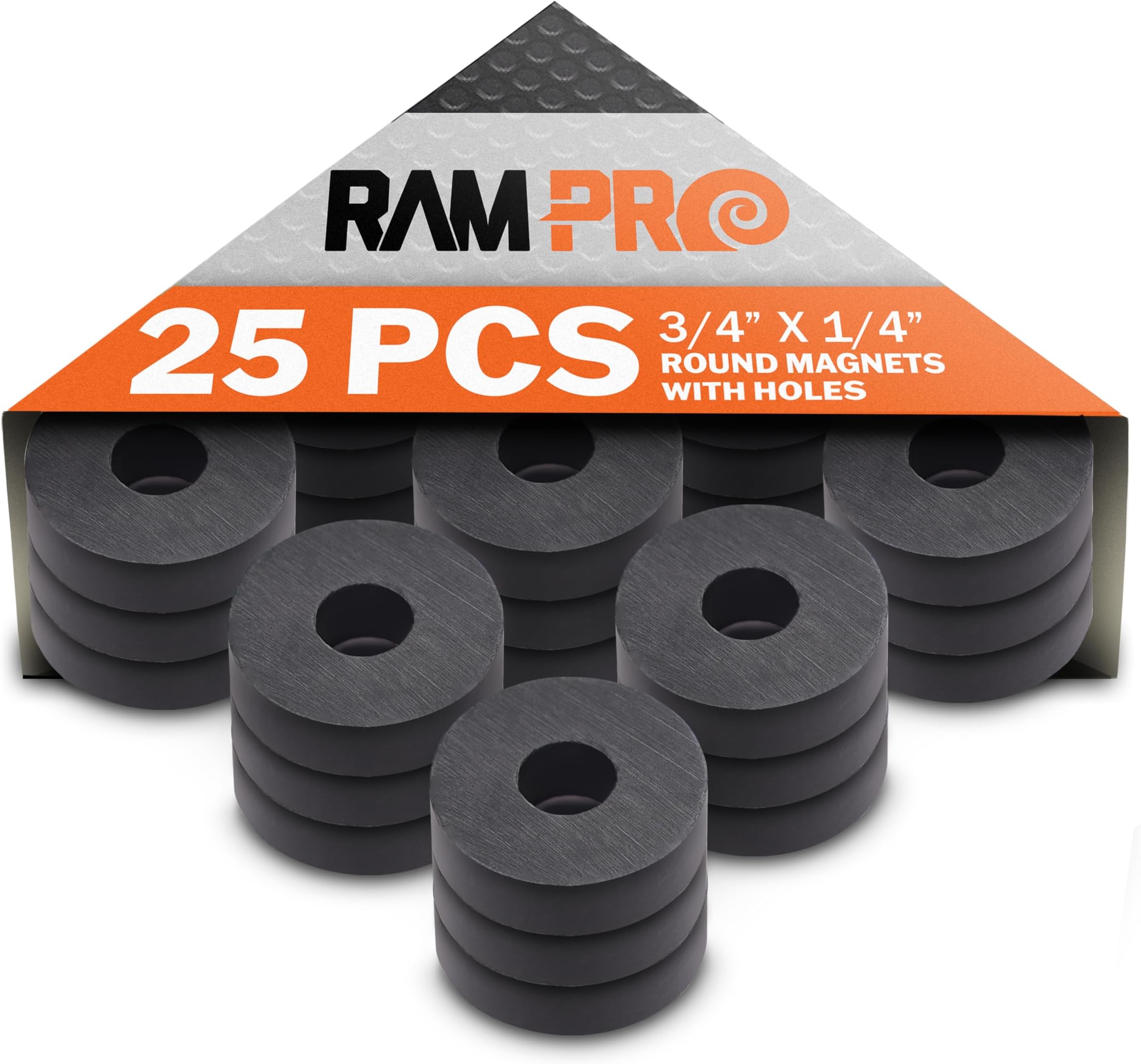 RAM-PRO 25-Piece Powerful Magnetic Round Ferrite Magnet Discs with ¼” Dia. Holes (3/4" x 1/4") – Universal Use on Frigidaire’s, Bulletin Boards & Arts-Crafts Projects, Etc.