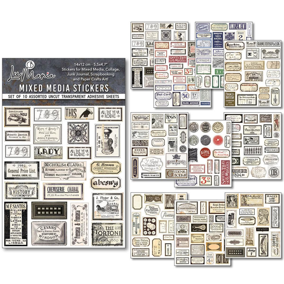 Ciao Bella Multicolor Vintage Script Sticker Set 10/Pkg Mixed Media' (Vintage Scripts)