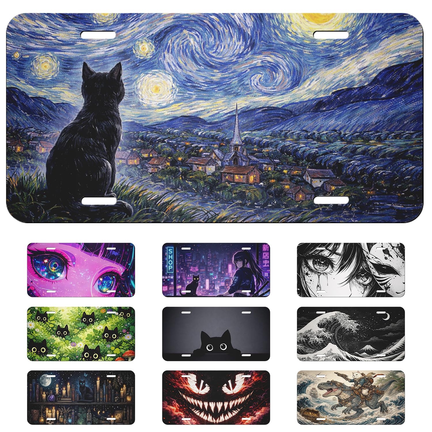 Amazon.com: Cat Front License Plate Night Sky Village Moon Art Car