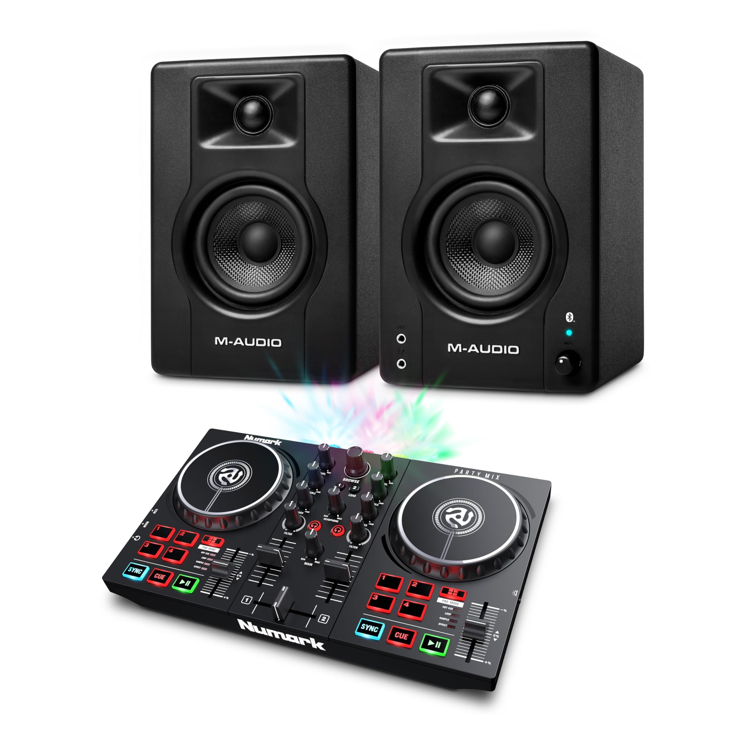 Party Mix II DJ Controller and M-AUDIO BX4 Pair Bluetooth Studio Monitors for Studio Reco…