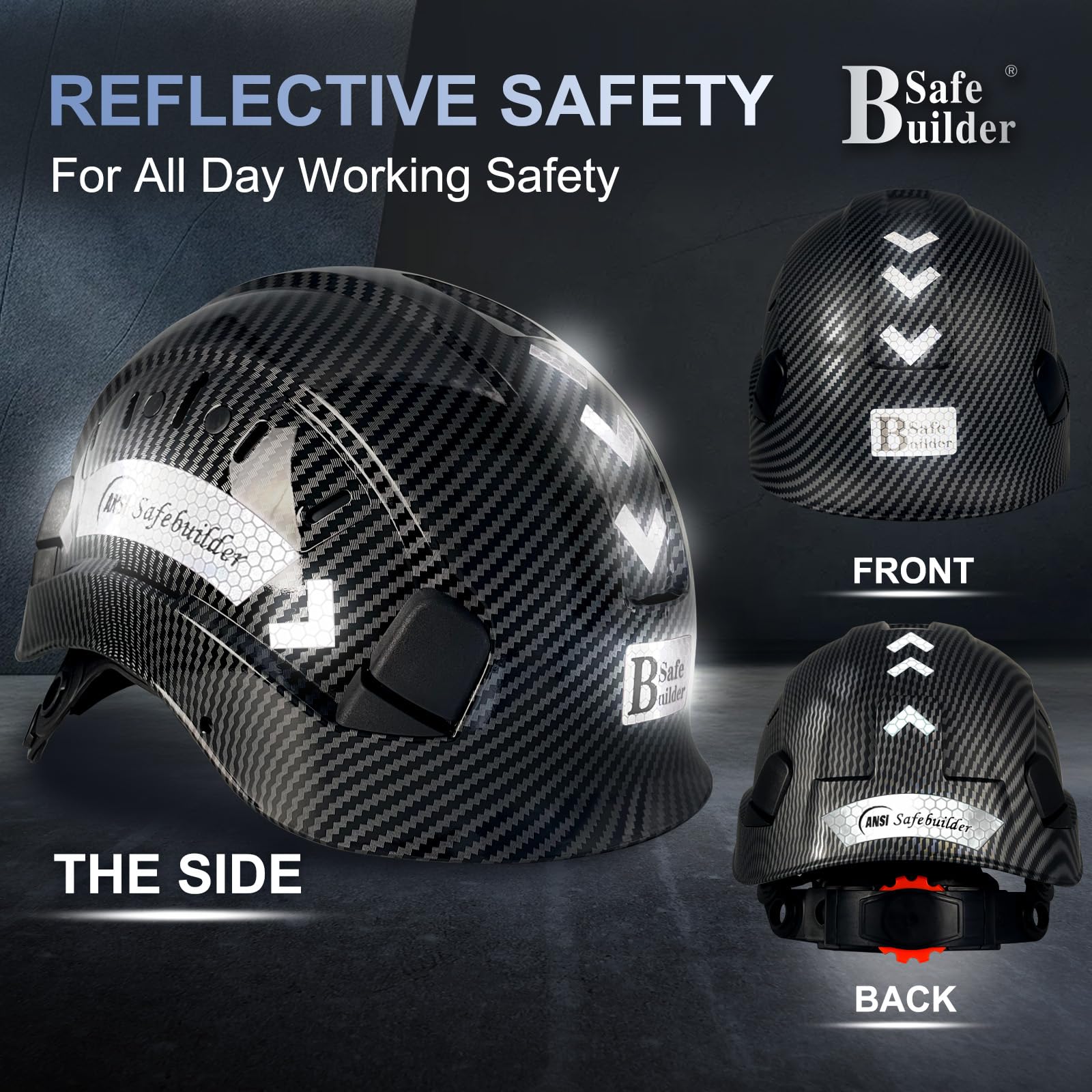 SAFEBUILDER Casco rigido da costruzione per ingegnere ventilato con scanalatura casco di sicurezza sul lavoro design industriale in fibra di carbonio cricchetto regolabile 6 punti sospensione ANSI