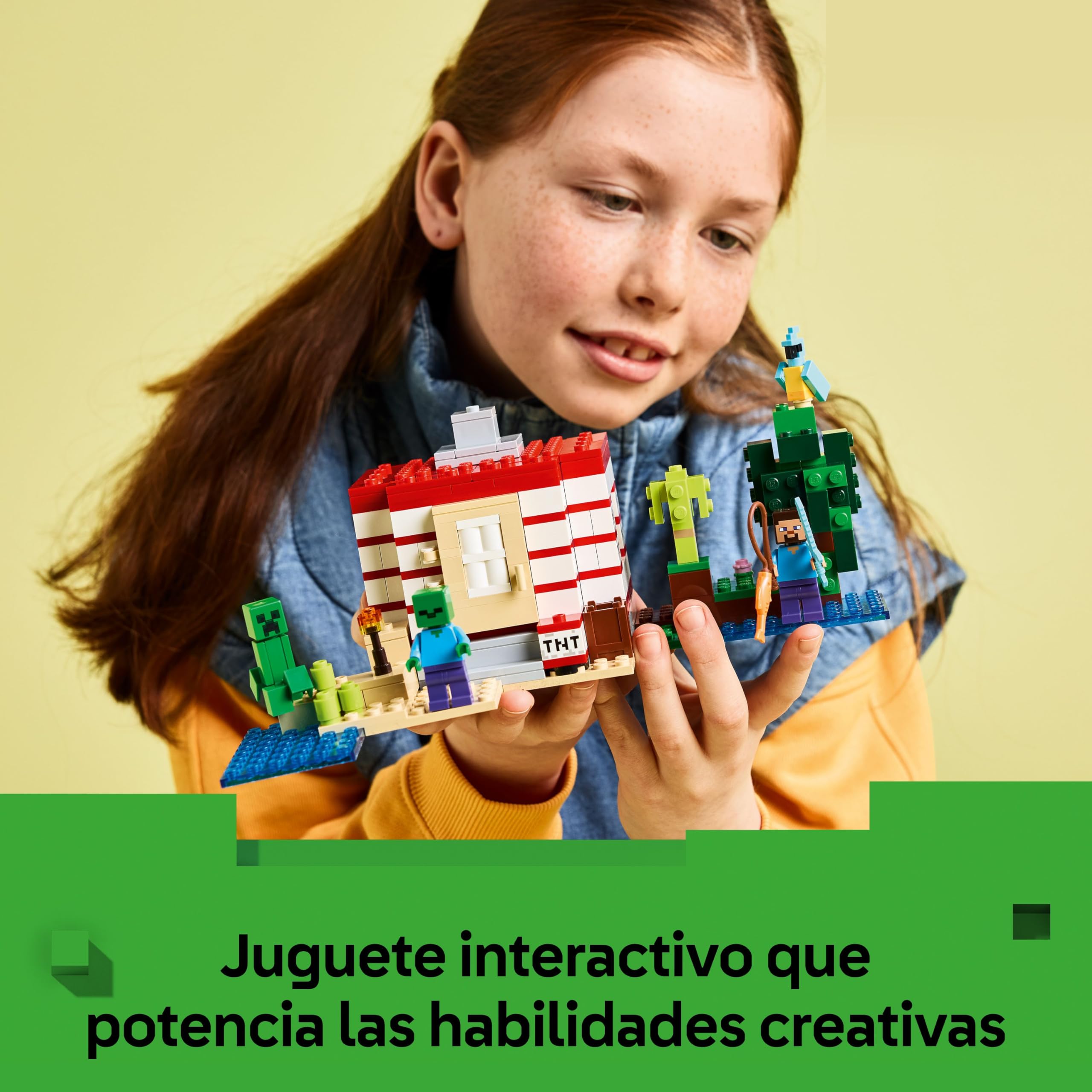 LEGO Minecraft La Casa-Dinamita de la Selva de Juguete - Función Explosión - Barco de Juguete, Animales y Figuras de Steve, Creeper y Zombi - Regalo Gamer para Niños y Niñas de 8+ Años 21275