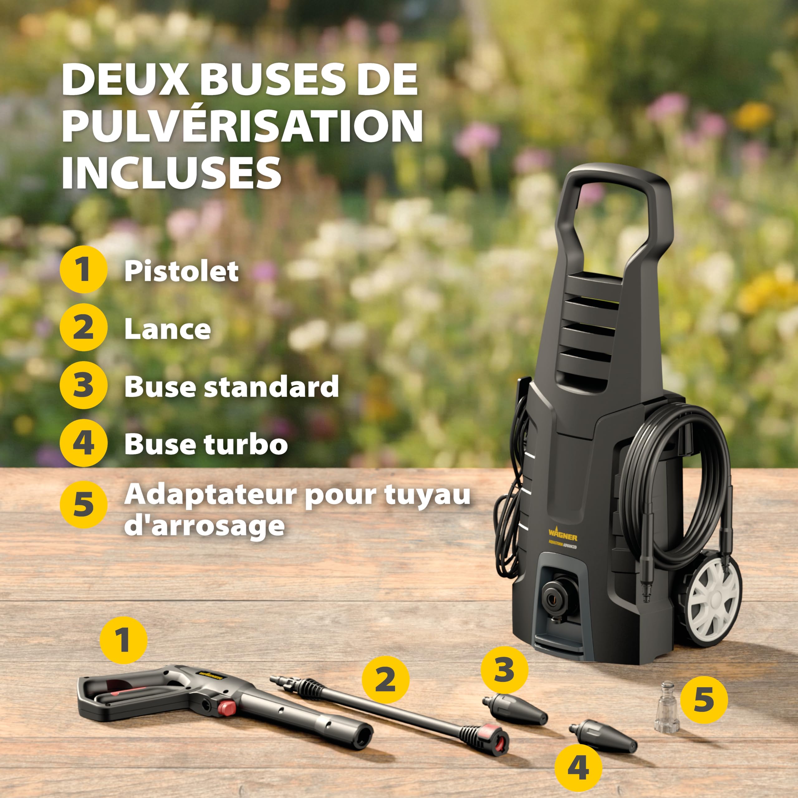 WAGNER AQUASTORM Advanced - Nettoyeur Haute Pression performant pour Un Nettoyage Rapide et Puissant, Incluye boquilla estándar y Turbo