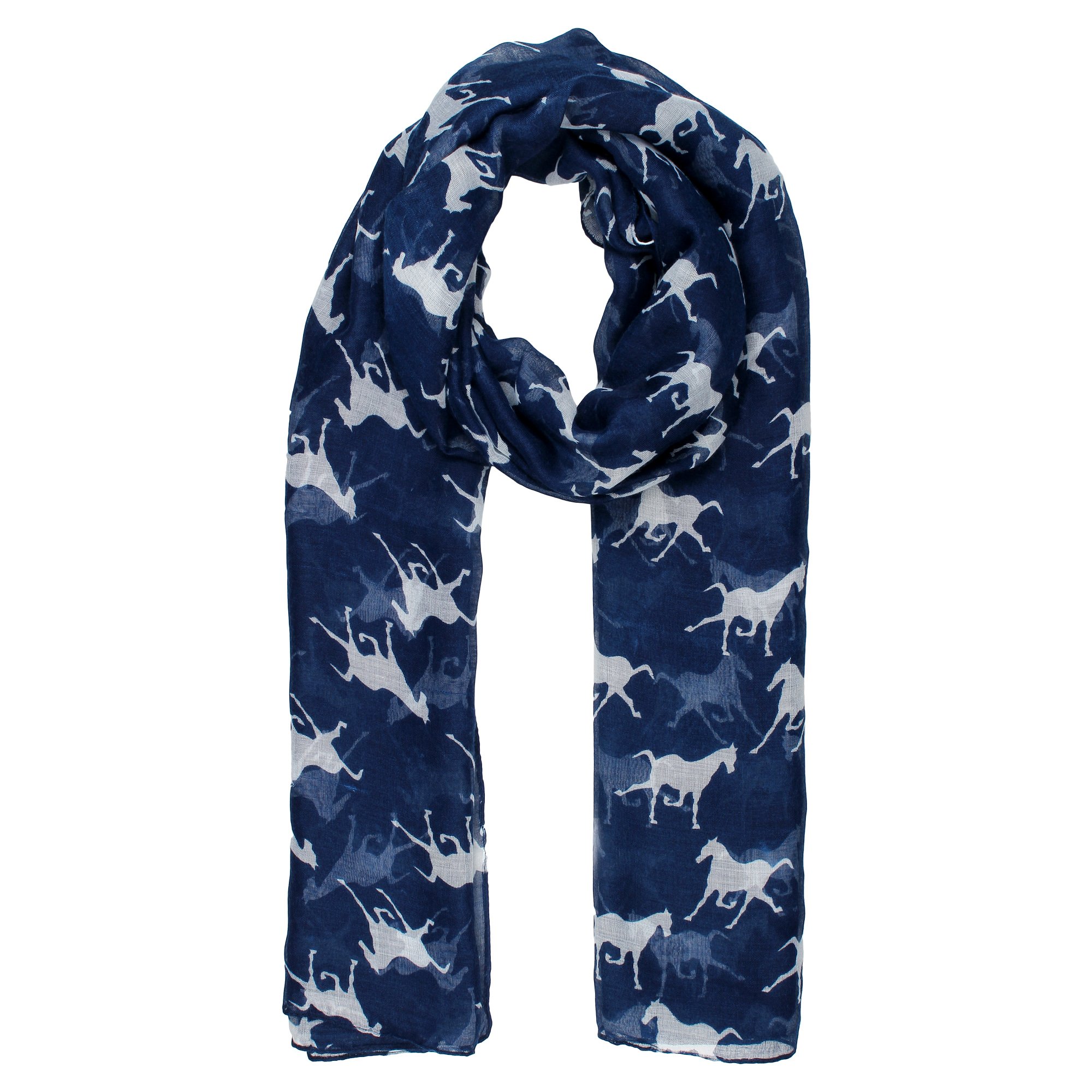 World Of Shawls Women's Navy Blue Scarf Horses Print Design Scarves Shawl Wrap Maxi Scarf Sarong (Navy Blue)