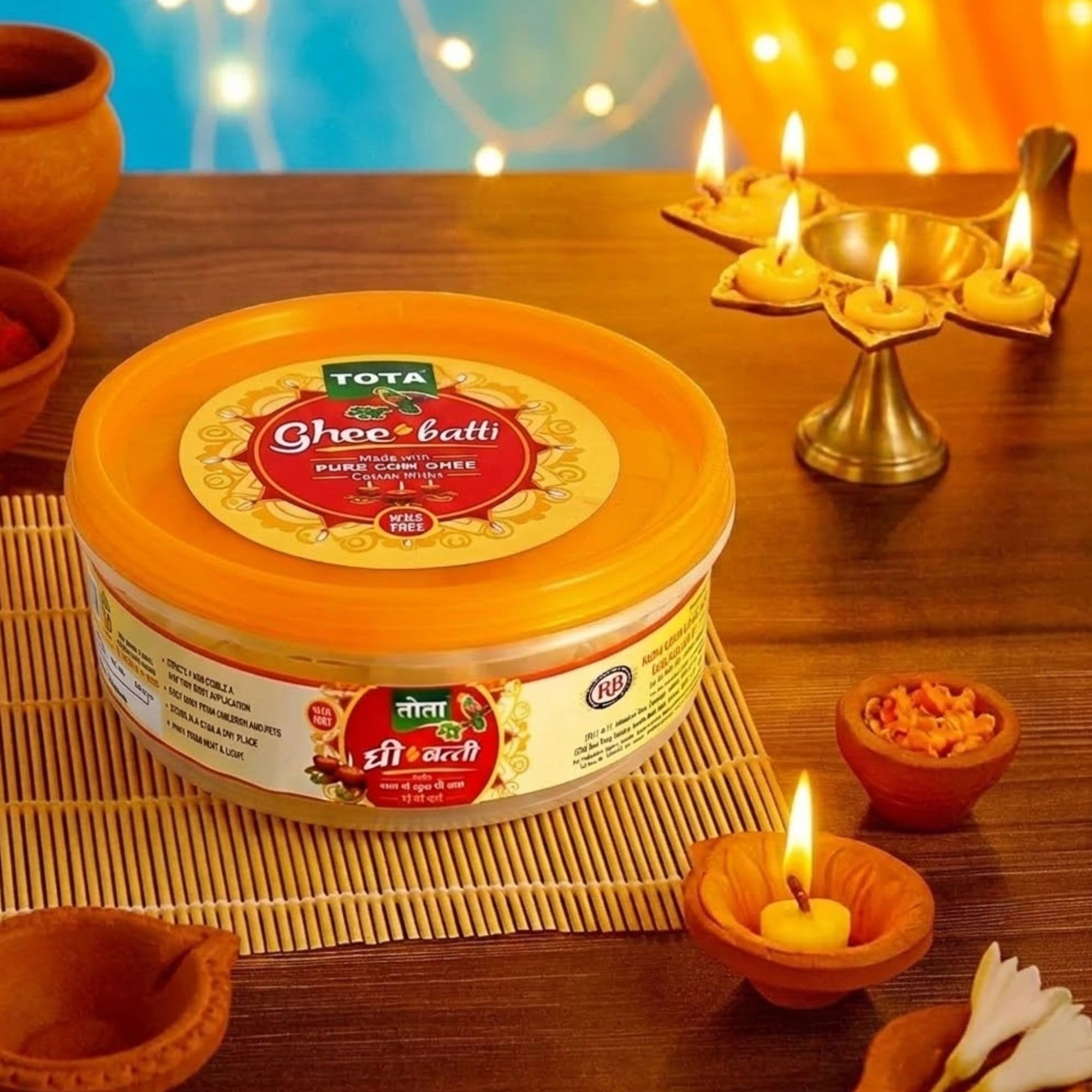 TOTA Pure Cow Ghee Diya Wicks - Wax Free Cotton Battis For Puja (90 Count)