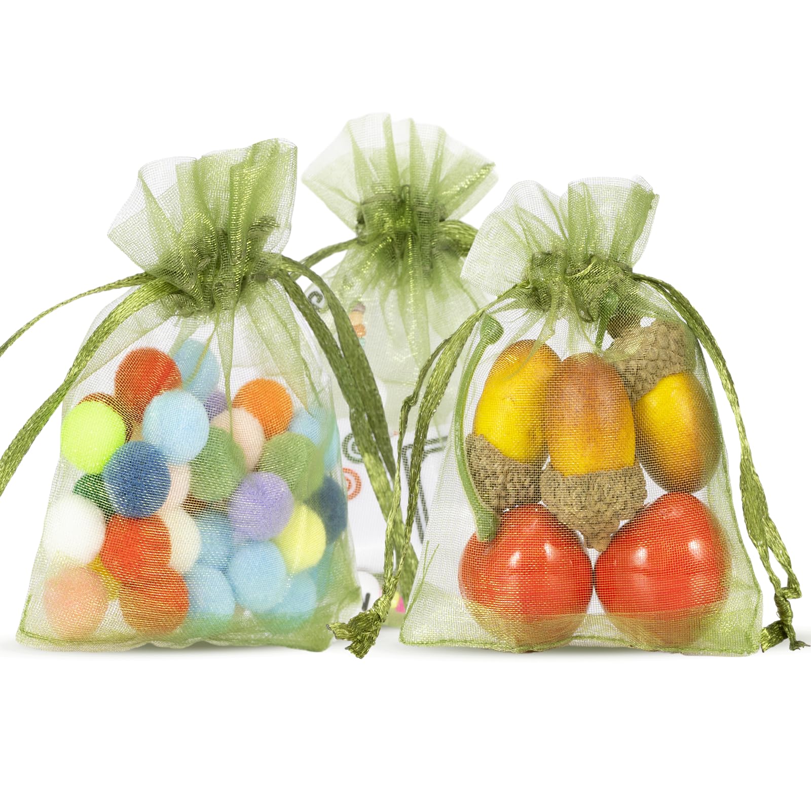 Carehabi Bożonarodzeniowe torebki na prezenty, woreczki z organzy, woreczki prezentowe, z organzy, woreczek na biżuterię, woreczki ślubne, 50 sztuk, 7 x 9 cm, zielone