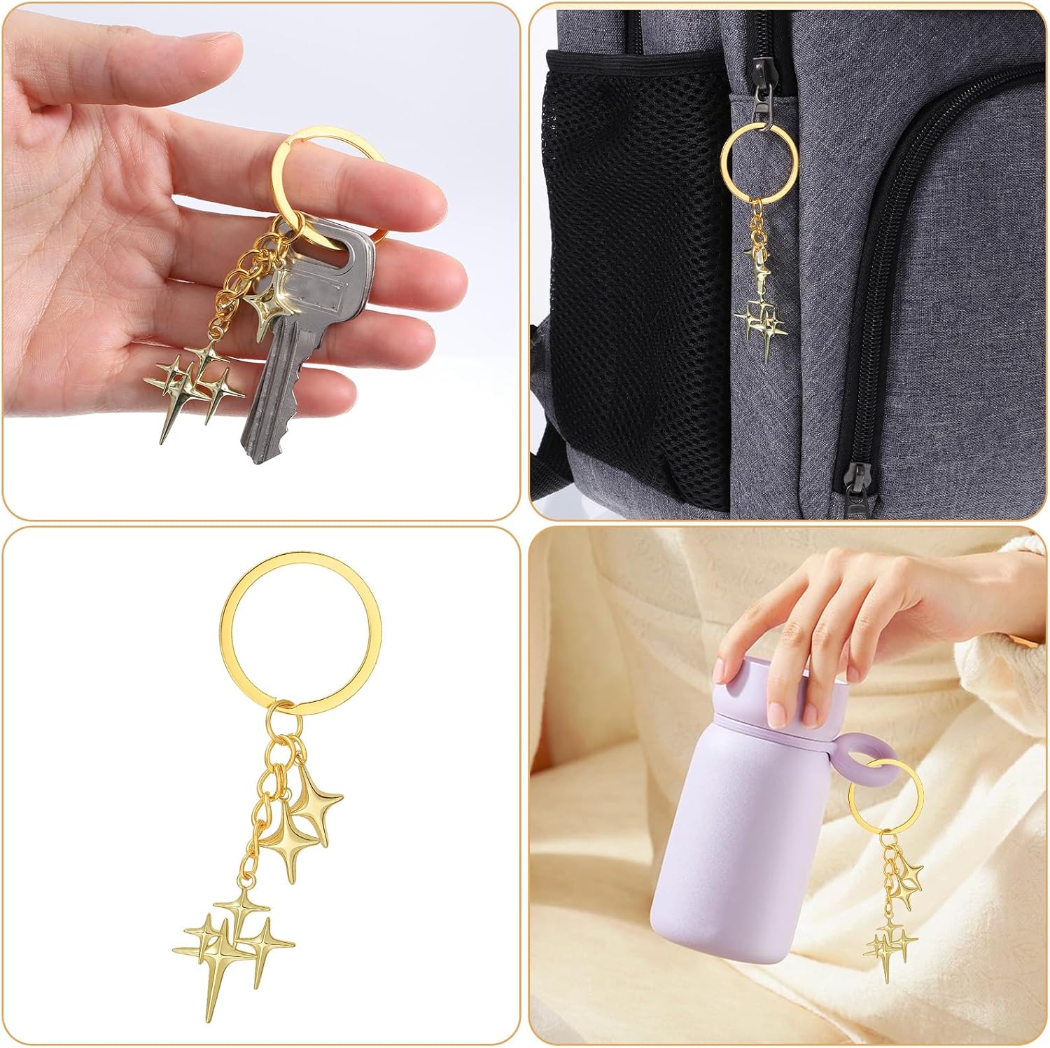 Star Keychain, gold Bag Charms, Aesthetic Y2k Key Chain, Stainless Steel Key Ring Purse Handbag Accessories for Handbags Backpack Car Holder - Image 2