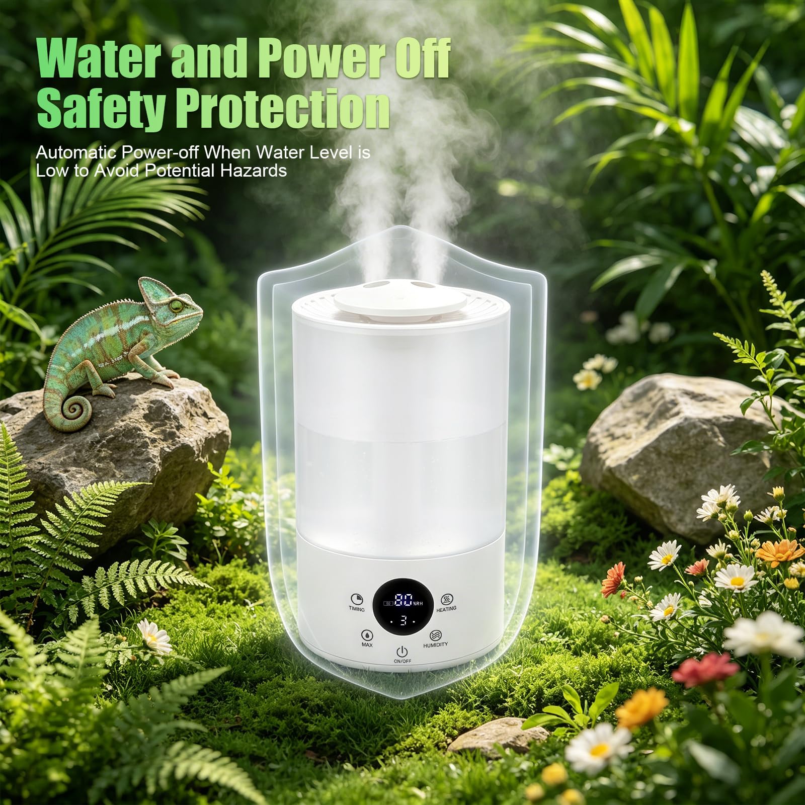 Humidificador de reptiles, 4 L, terrario con sensor de humedad, temporizador, manguera doble, dispositivo de niebla ultrasilencioso, máquina de niebla grande, para reptiles, anfibios, plantas