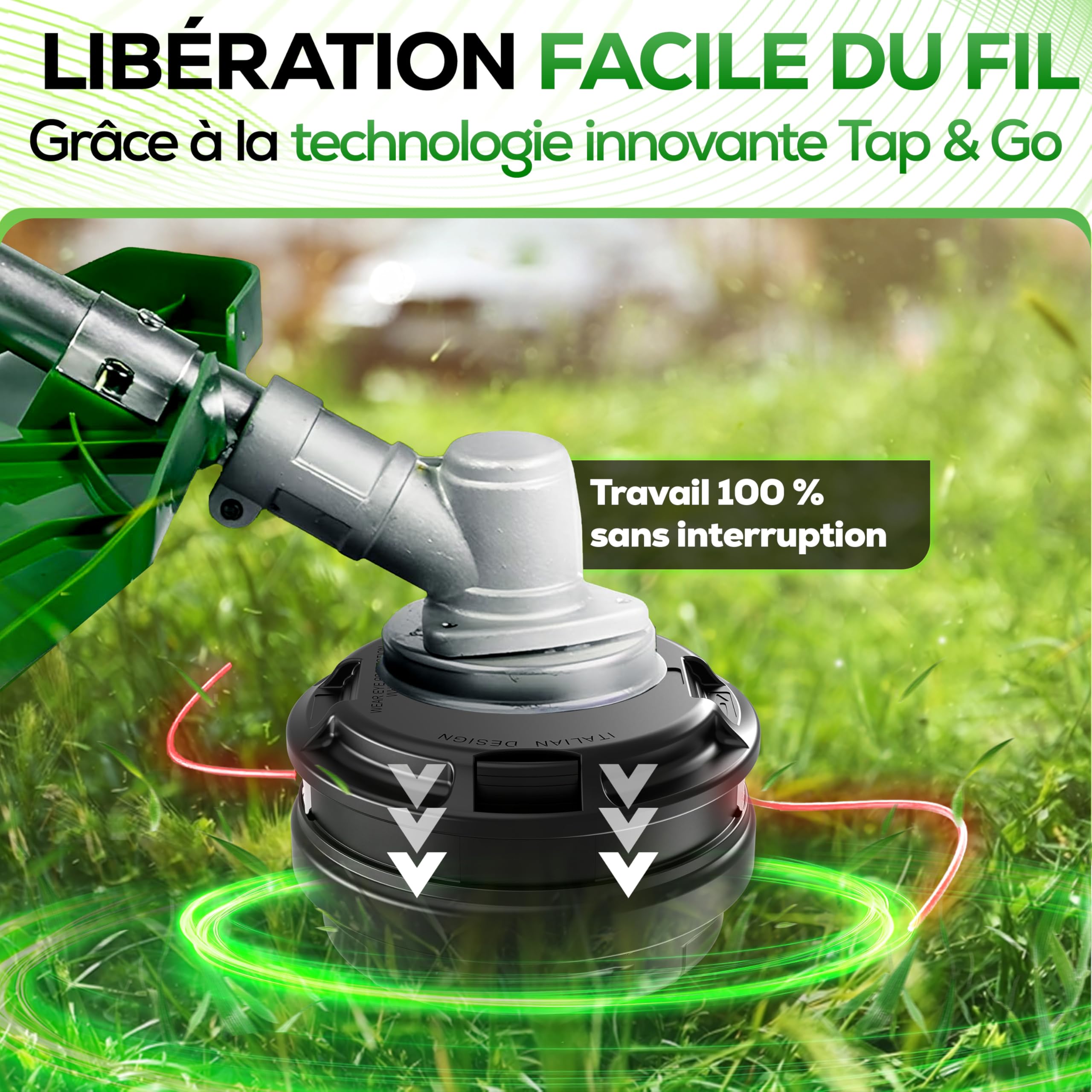 Heckenpracht Tête de fil pour débroussailleuse filetage gauche avec système Tap & Go | Tonte efficace avec tête de coupe pour débroussailleuse avec fonction de charge rapide – Bobine de fil avec 5