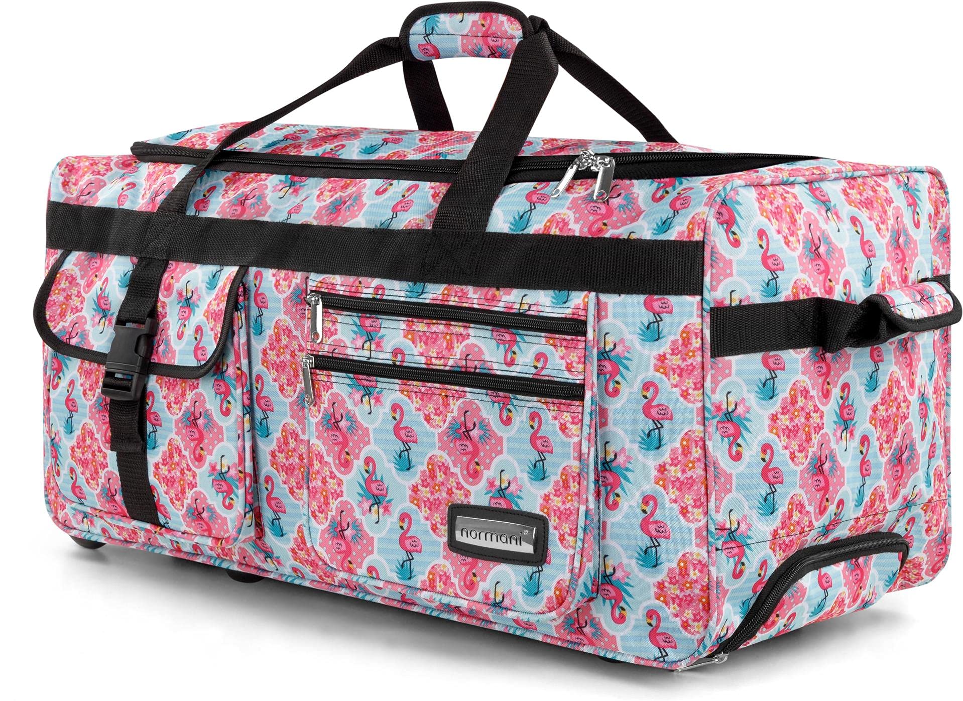 Reisetasche mit Rollen 80 Liter Volumen - Reise-Trolley mit großem Hauptfach Weichgepäck Weekender Saunatasche Flamingo XXL