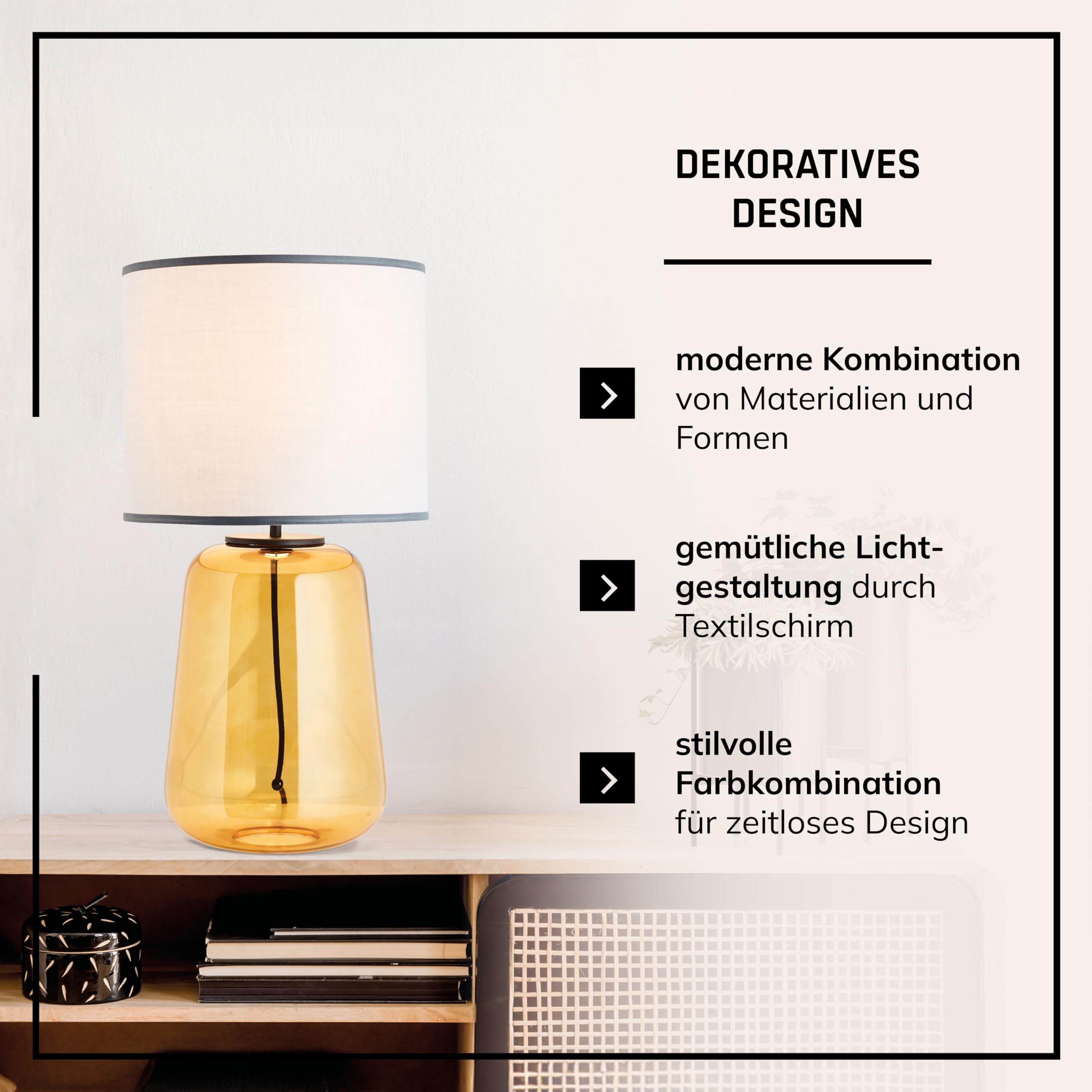 Lightbox Tischlampe - Tischleuchte mit Stoffschirm - Lampe für Wohnzimmer, Schlafzimmer & Fensterbank - exkl. E27 LED